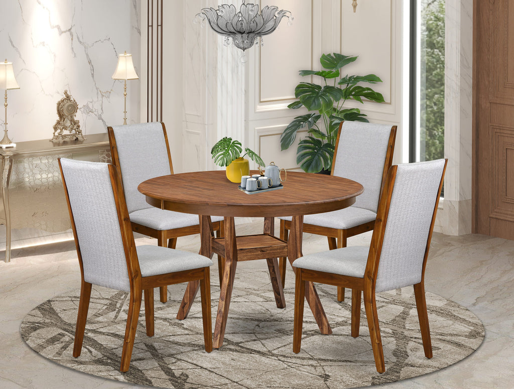 Luxe by East West Furniture - F8LA5-40N-05 - 5-Piece Dining Table Set Contains A Modern Kitchen Table and 4 Grey Linen Fabric Upholstered Chairs with High Back, Antique Walnut