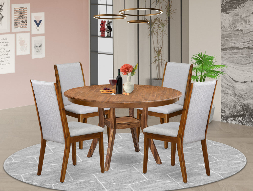 Luxe by East West Furniture - F8LA5-50N-05 - 5-Piece Mid Century Dining Set Consist of A Dining Table and 4 Grey Linen Fabric Upholstered Chair with High Back, Antique Walnut
