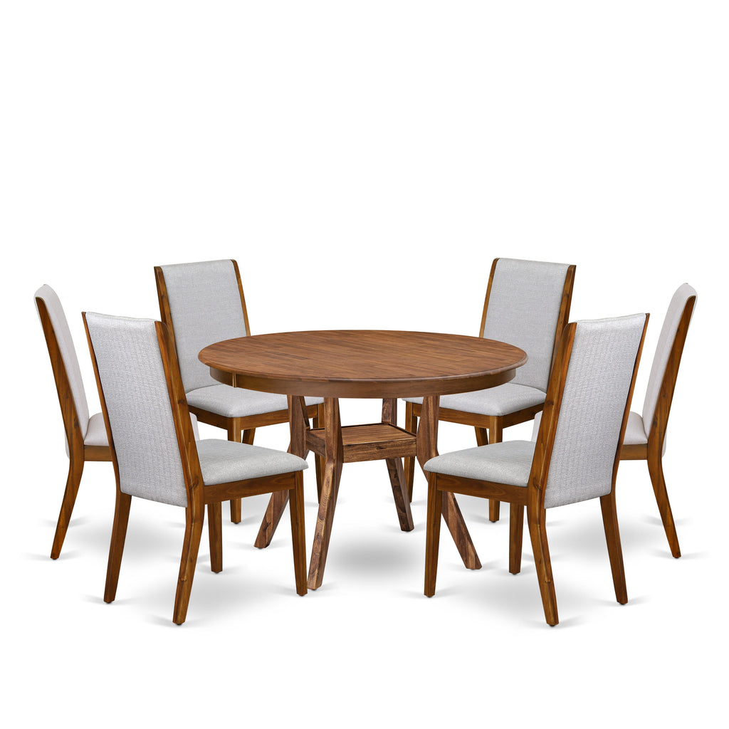 Luxe by East West Furniture - F8LA7-40N-05 - 7-Piece Modern Dining Set Consist of A Modern Table and 6 Grey Linen Fabric Modern Dining Chair with High Back, Antique Walnut