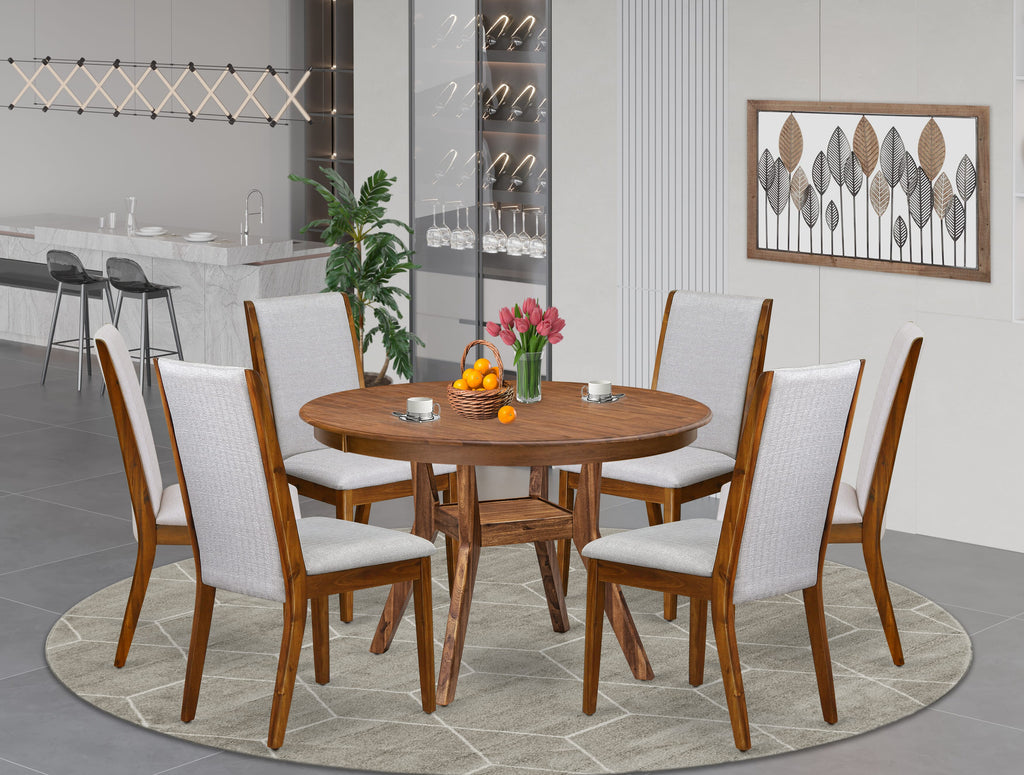 Luxe by East West Furniture - F8LA7-40N-05 - 7-Piece Modern Dining Set Consist of A Modern Table and 6 Grey Linen Fabric Modern Dining Chair with High Back, Antique Walnut