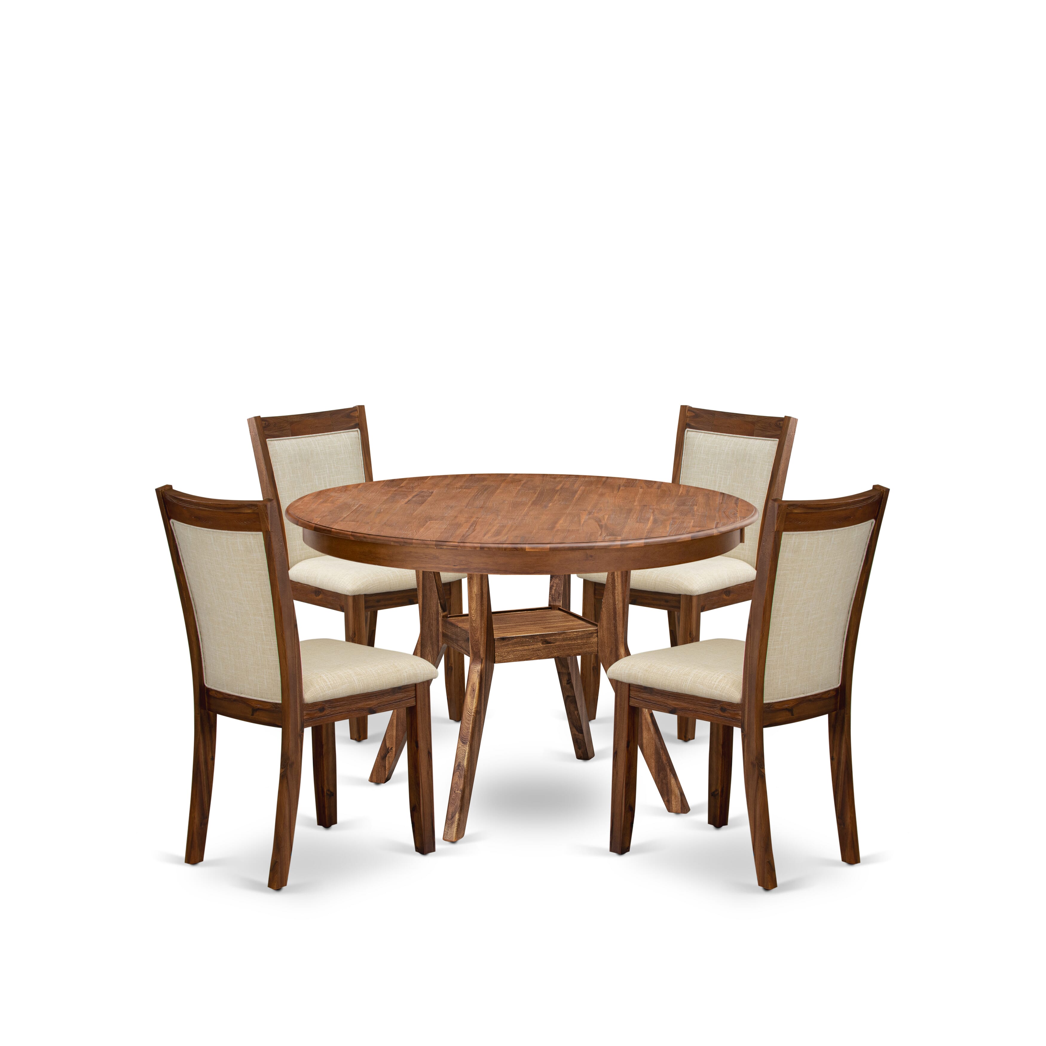 Luxe by East West Furniture F8MZ5-40N-02 5-Pc Kitchen Table Set Includes a Pedestal Dinner Table and 4 Light Beige Linen Fabric Dining Chairs with Padded Back - Antique Walnut