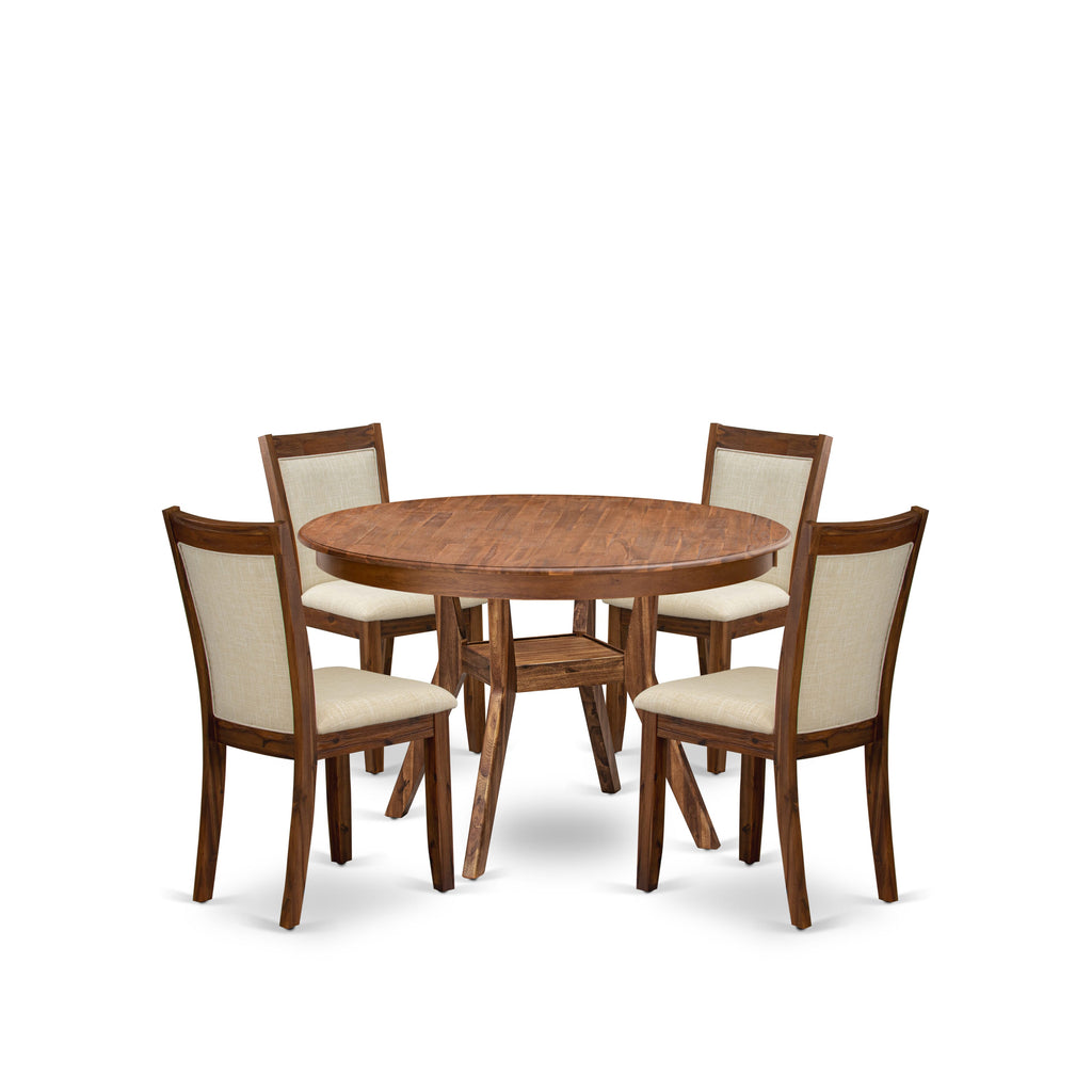 Luxe by East West Furniture F8MZ5-40N-02 5-Pc Kitchen Table Set Includes a Pedestal Dinner Table and 4 Light Beige Linen Fabric Dining Chairs with Padded Back - Antique Walnut