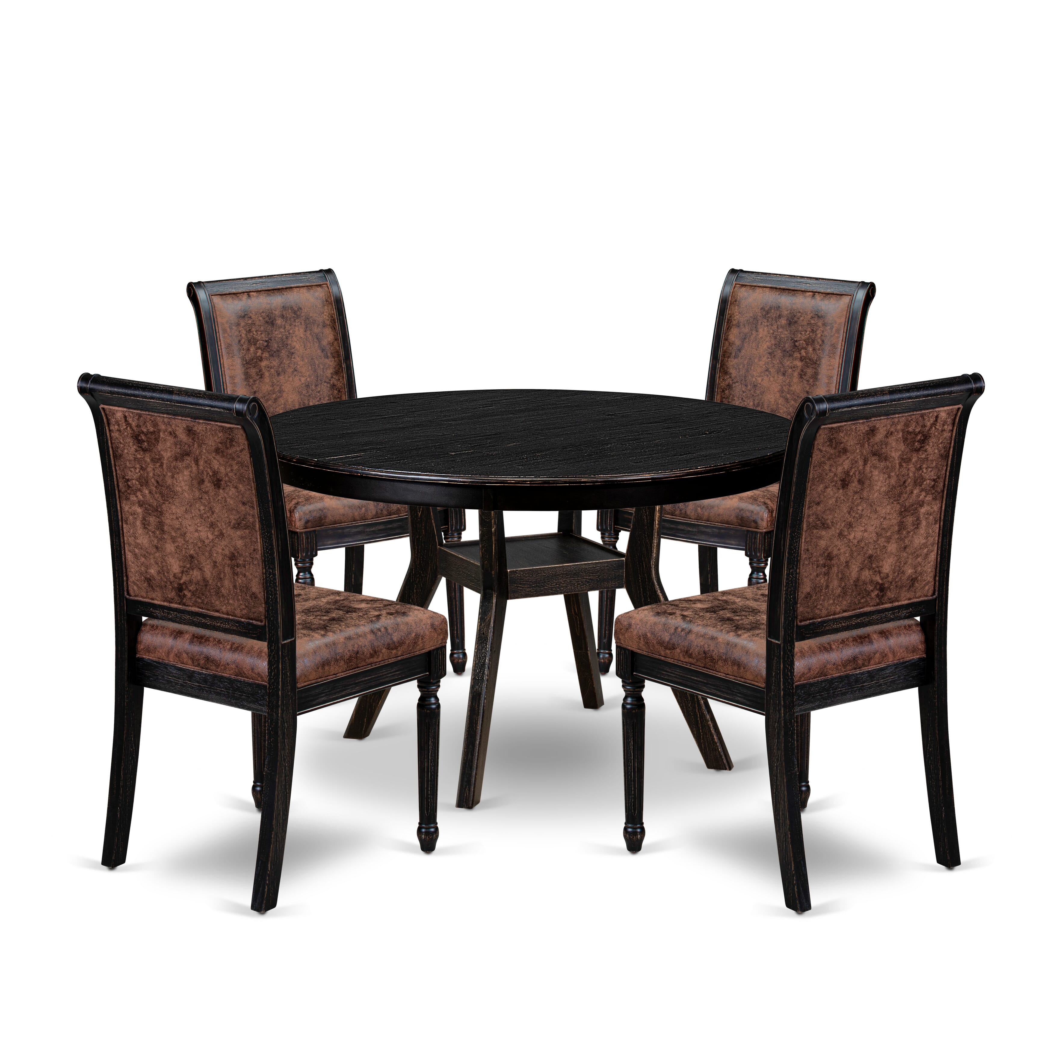 Luxe by East West Furniture - F8TY5-411-33 5-Piece Dining Table Set Includes a Round Mid Century Modern Table and 4 Dark Gray Polyester Chairs with High Back, Sand Blasting Black Finish.