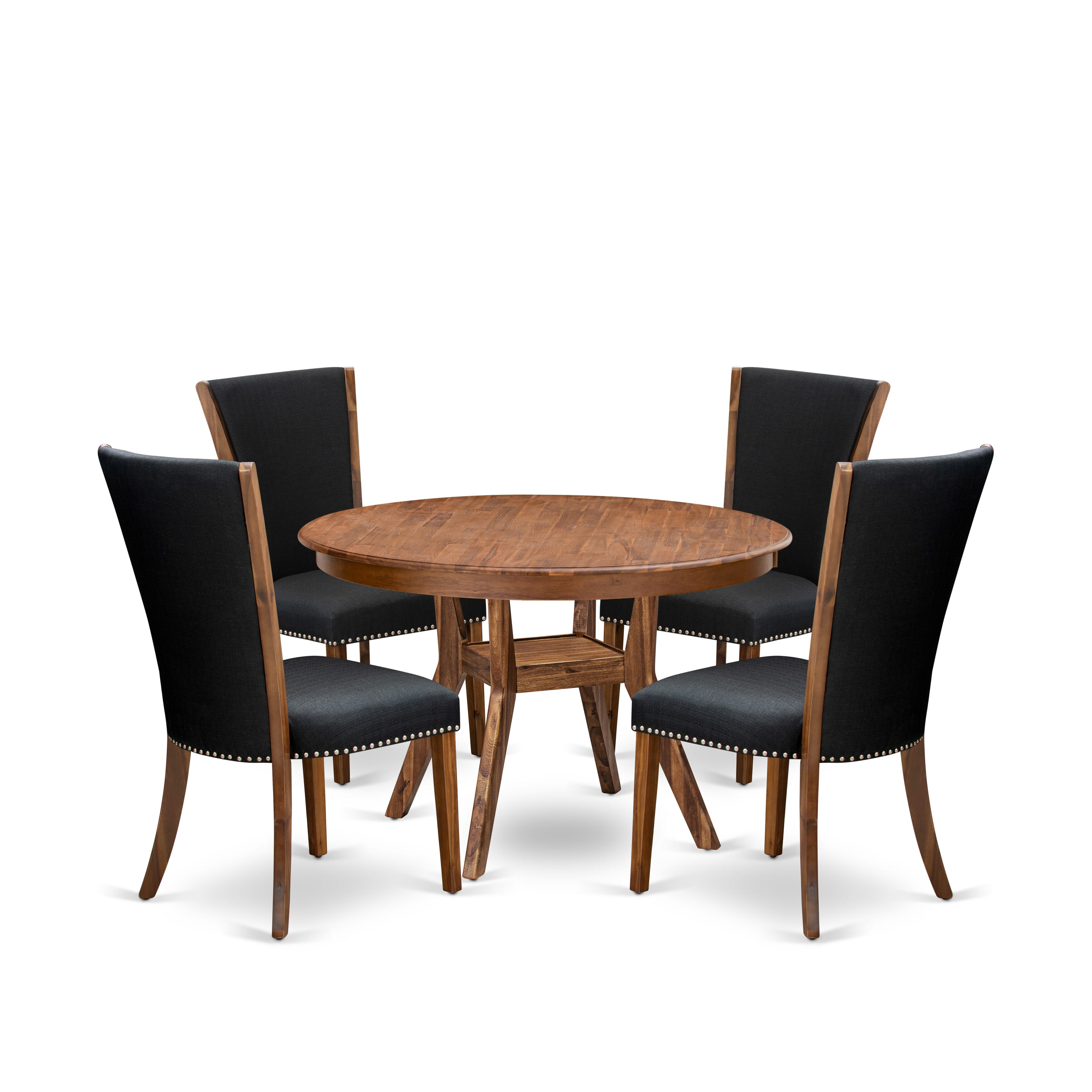 Luxe by East West Furniture F8VE5-40N-24 5 Piece Dining Set for 4 Consists of a 48" Round Table with Pedestal and 4 Black Linen Fabric Parson Chairs, Antique Walnut