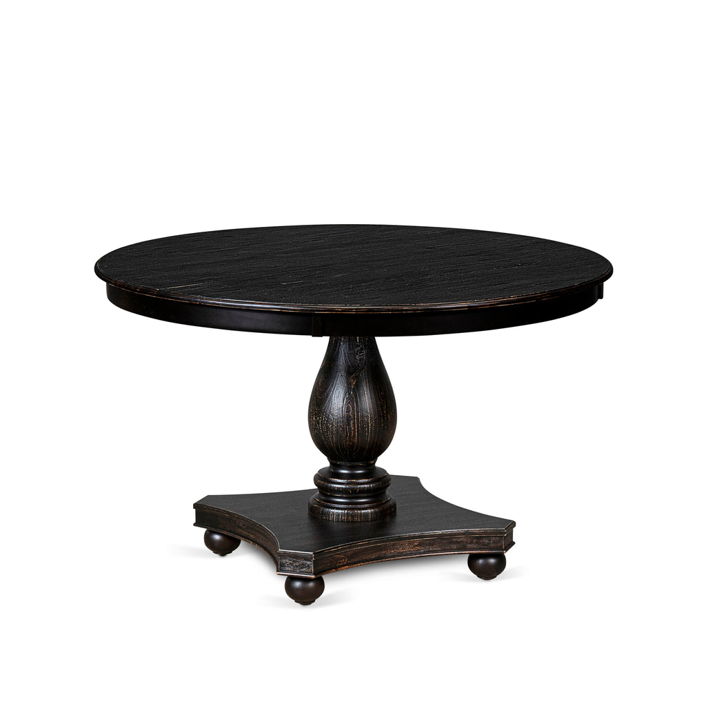 Luxe by East West Furniture F2DA5-411-22 5 Piece Dining Set Includes a 48" Round Table with Pedestal and 4 Willow Green Faux Leather Upholstered Chairs, Sand Blasted Black