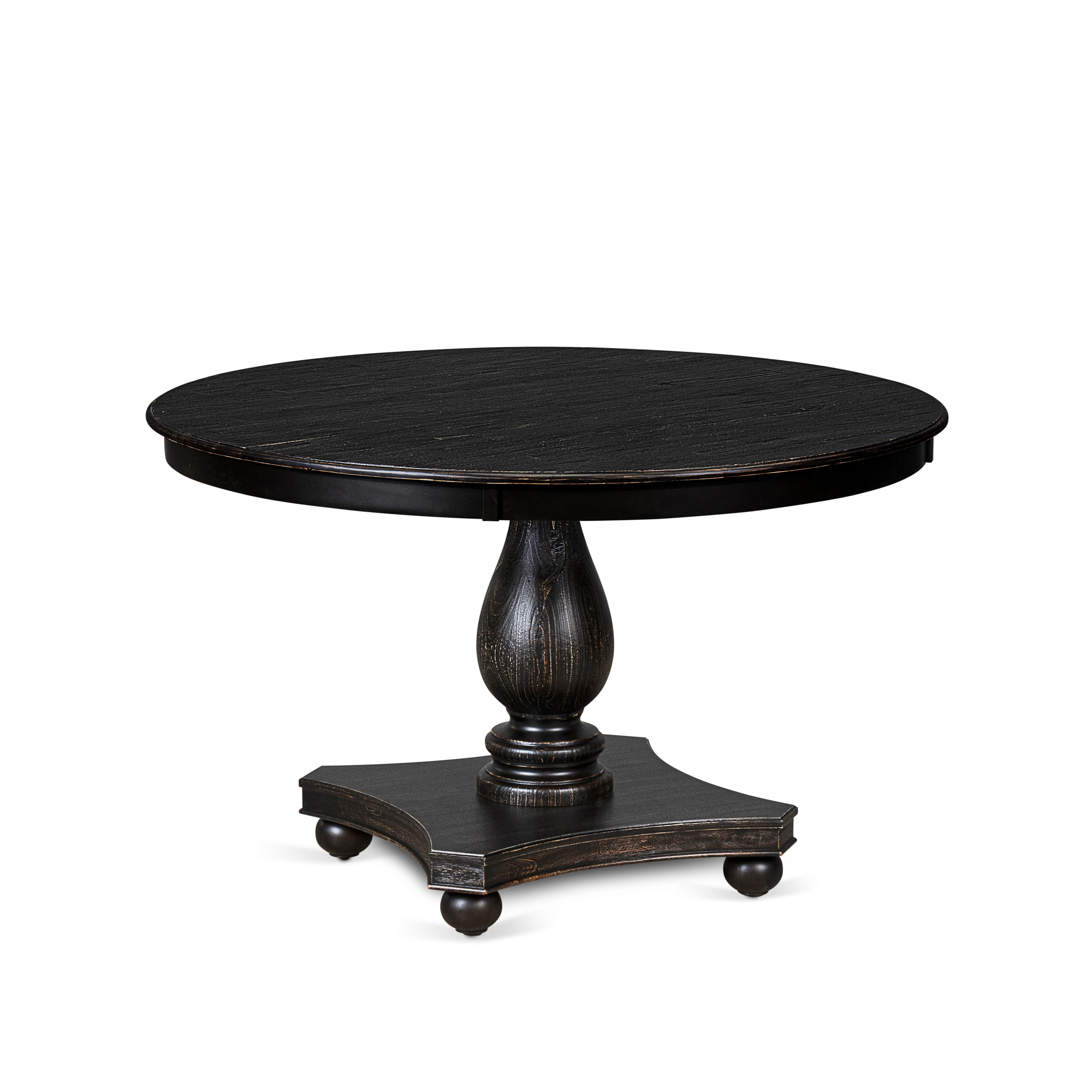 Luxe by East West Furniture F2DA5-411-13 5-piece Dining Set with Faux Leather 4 Platinum Gray dining chairs, Button-Tufted Backs, and a 48"Round Kitchen Table in Sand Blasted Black Finish.