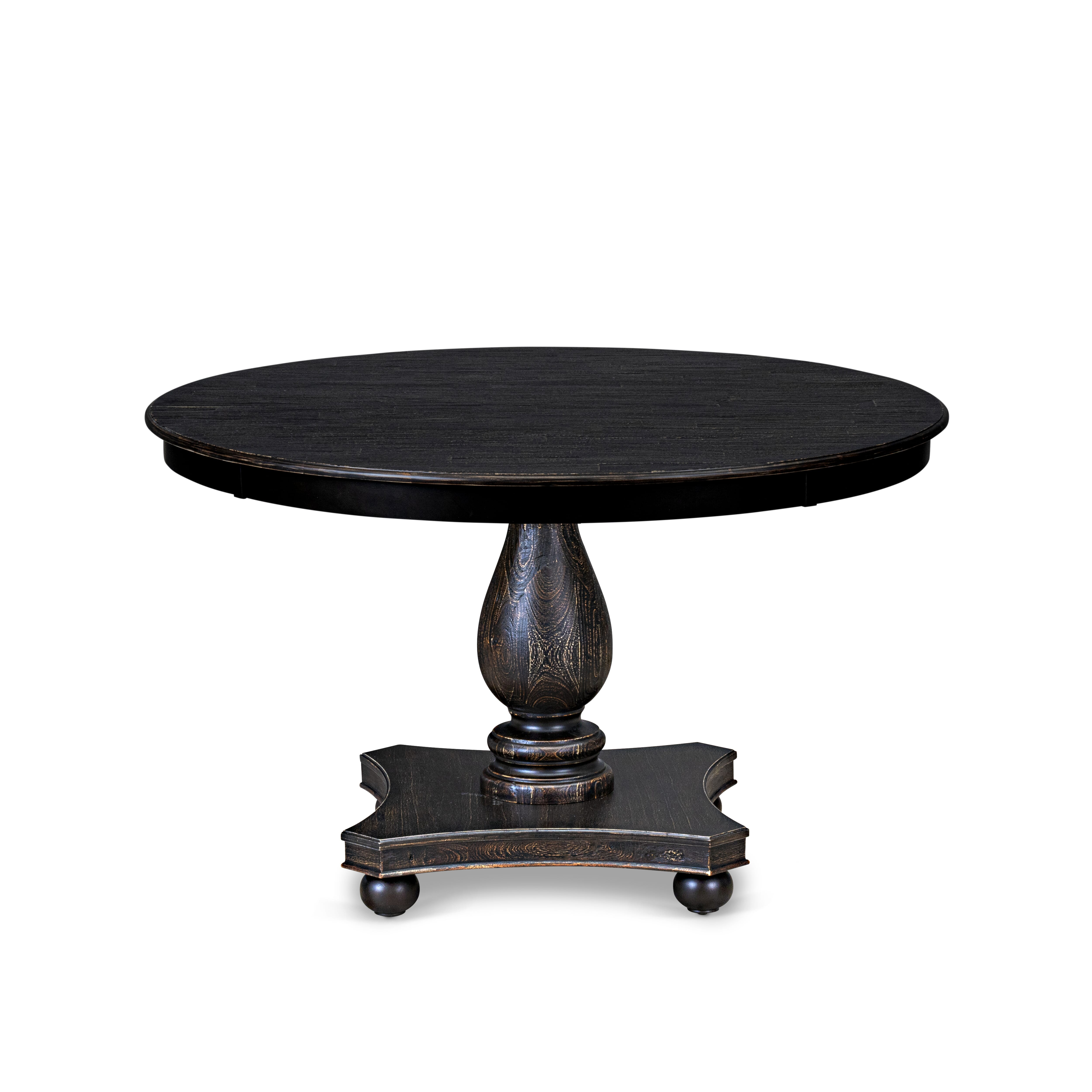 Luxe by East West Furniture F2DA5-411-27 5 Piece Dining Table Set Consists of a 48" Round Table with Pedestal and 4 Light Gray Faux Leather Parson Chairs, Sand Blasted Black