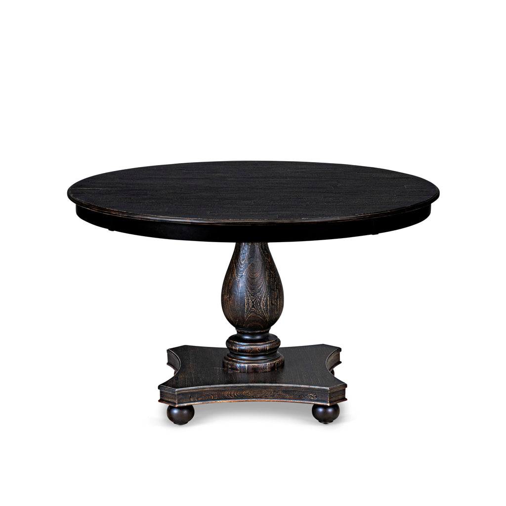 Luxe by East West Furniture F2DA7-411-13 7-piece Dining Table Set with Faux Leather 6 Platinum Gray dining room chairs, Button-Tufted Backs, and a 48"Round Breakfast Table in Sand Blasted Black Finish