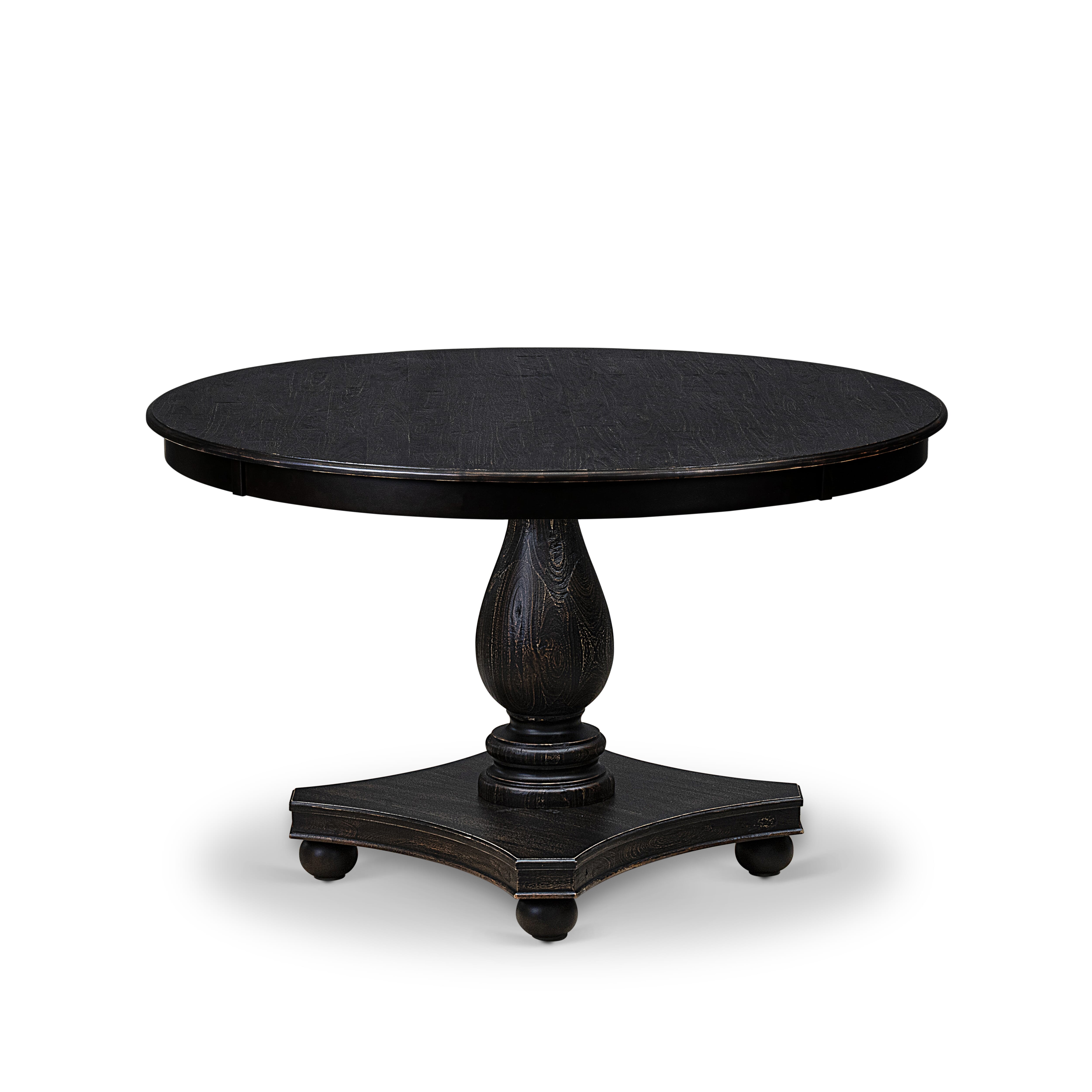 Luxe by East West Furniture F2DA5-411-29 5 Piece Dining Table Set Includes a 48" Round Table with Pedestal and 4 Navy Blue Faux Leather Upholstered Chairs, Sand Blasted Black