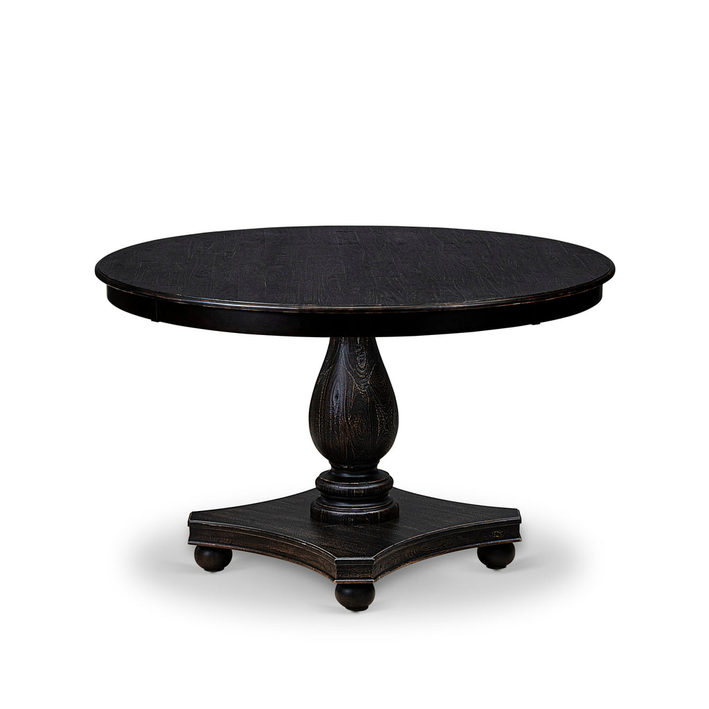 Luxe by East West Furniture F2DA5-411-26 5 Piece Dining Table Set Consists of a 48" Round Table with Pedestal and 4 Burgandy Faux Leather Parson Chairs, Sand Blasted Black