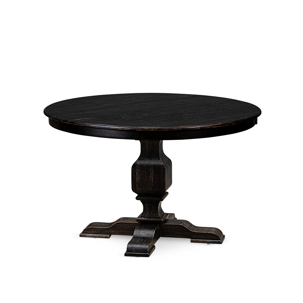 Luxe by East West Furniture F3DA5-411-24 5 Piece Dining Room Set for 4 Contains a 48" Round Table with Pedestal and 4 Black Linen Fabric Parson Chairs, Sand Blasted Black