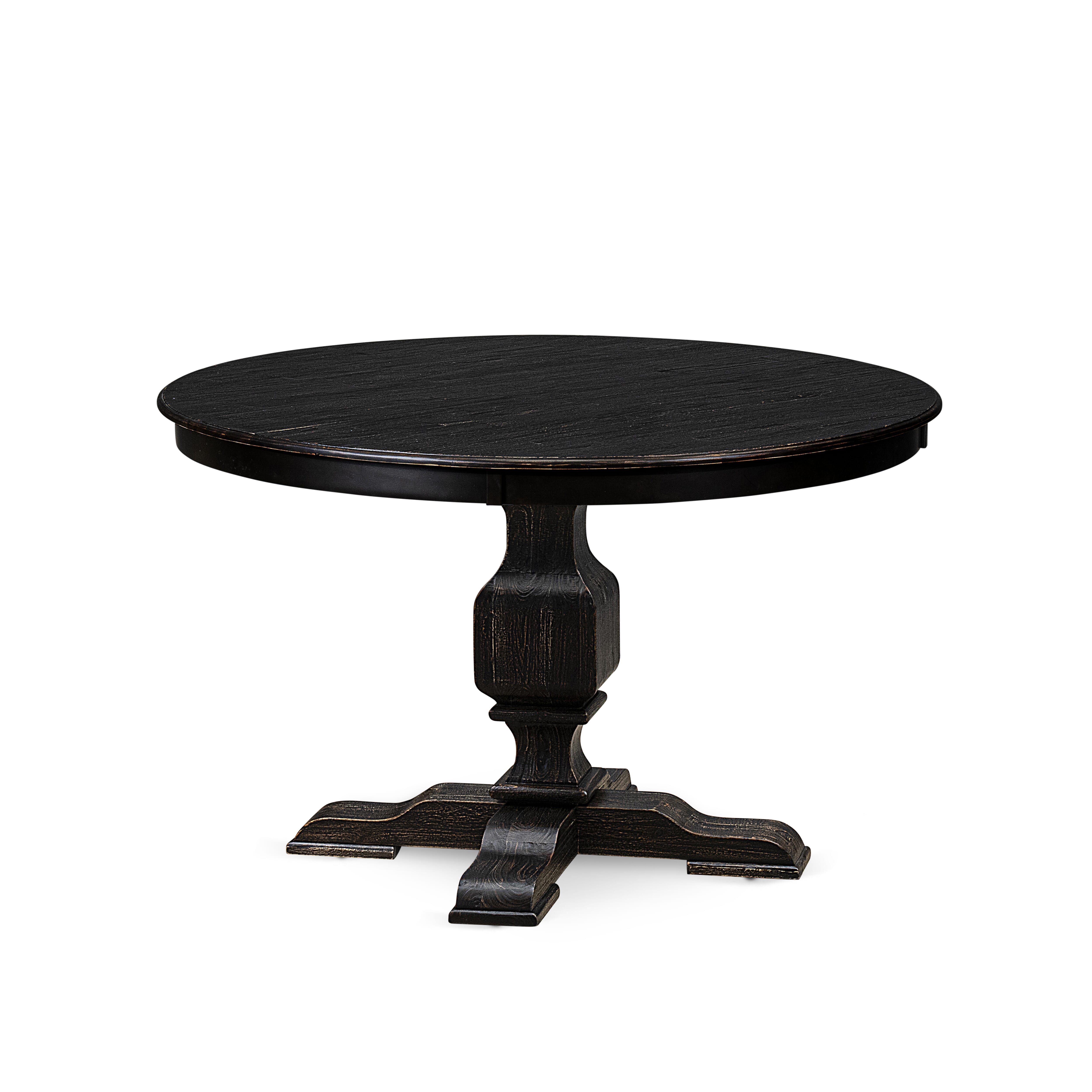 Luxe by East West Furniture F3DA5-411-27 5 Piece Dining Table Set Includes a 48" Round Table with Pedestal and 4 Light Gray Faux Leather Parson Chairs, Sand Blasted Black
