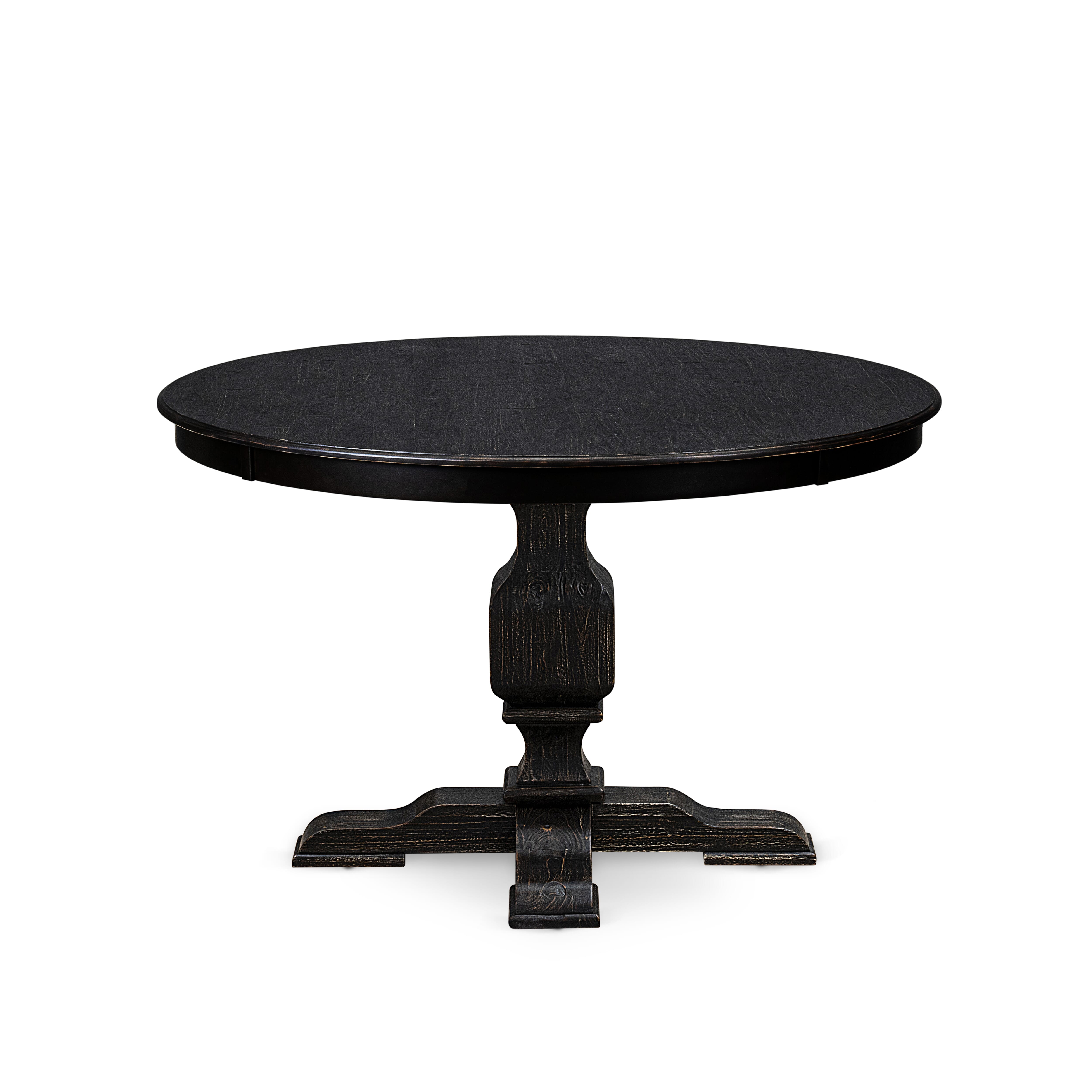 Luxe by East West Furniture F3DA5-411-23 5 Piece Dining Set for 4 Includes a 48" Round Table with Pedestal and 4 Beige Red Faux Leather Upholstered Chairs, Sand Blasted Black