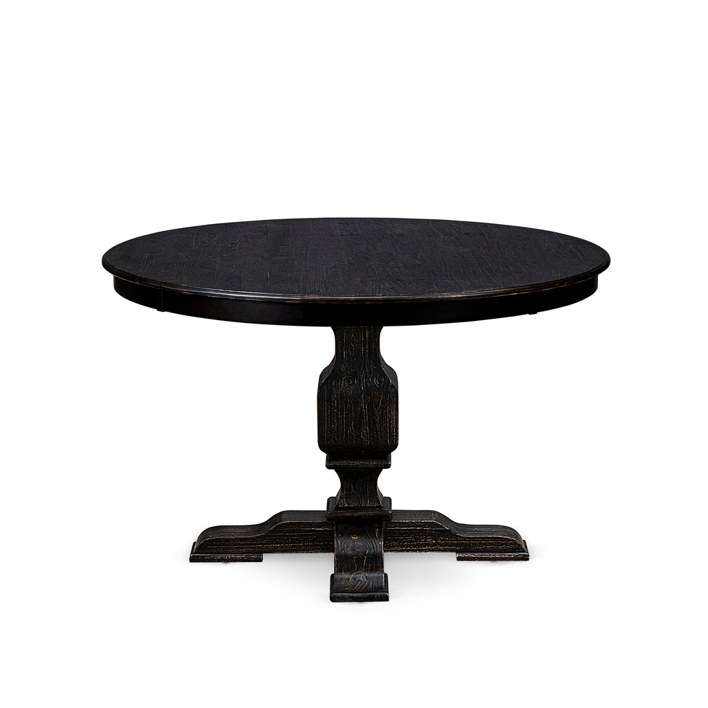 Luxe by East West Furniture F3DA5-411-29 5 Piece Dining Table Set Contains a 48" Round Table with Pedestal and 4 Navy Blue Faux Leather Upholstered Chairs, Sand Blasted Black
