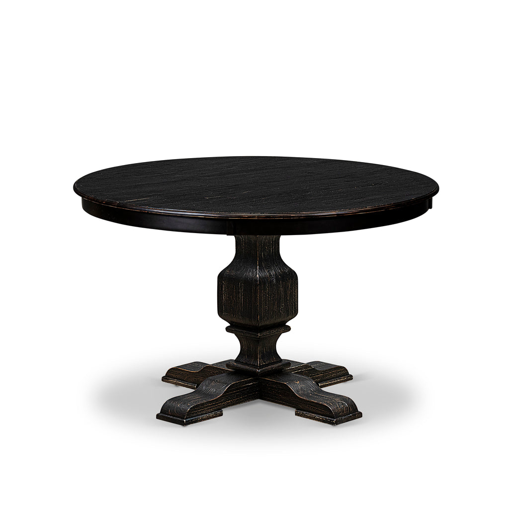 Luxe by East West Furniture F3DA5-411-27 5 Piece Dining Table Set Includes a 48" Round Table with Pedestal and 4 Light Gray Faux Leather Parson Chairs, Sand Blasted Black