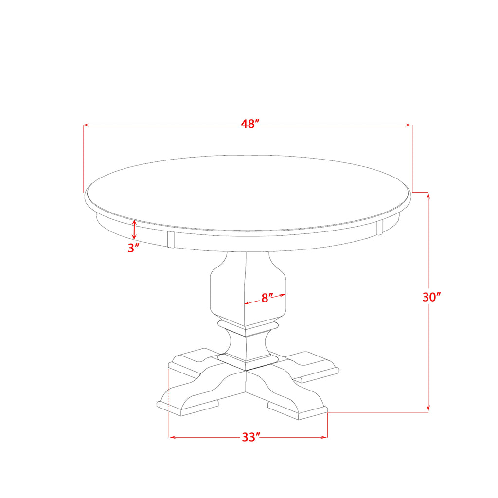 Luxe by East West Furniture F3DA7-411-27 7 Piece Dining Table Set Consists of a 48" Round Table with Pedestal and 6 Light Gray Faux Leather Padded Chairs, Sand Blasted Black