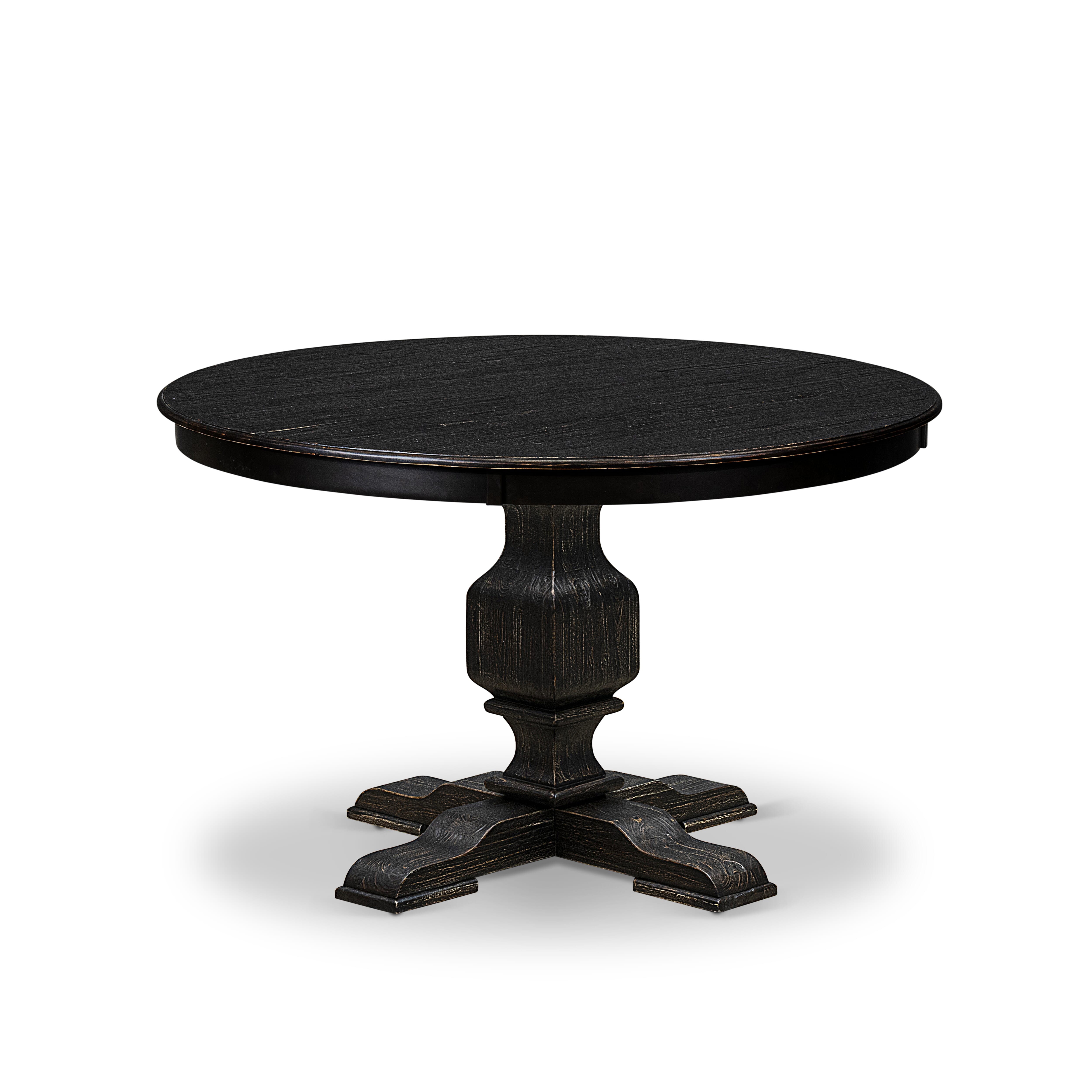 Luxe by East West Furniture F3DA5-411-26 5 Piece Dining Table Set Includes a 48" Round Table with Pedestal and 4 Burgandy Faux Leather Upholstered Chairs, Sand Blasted Black