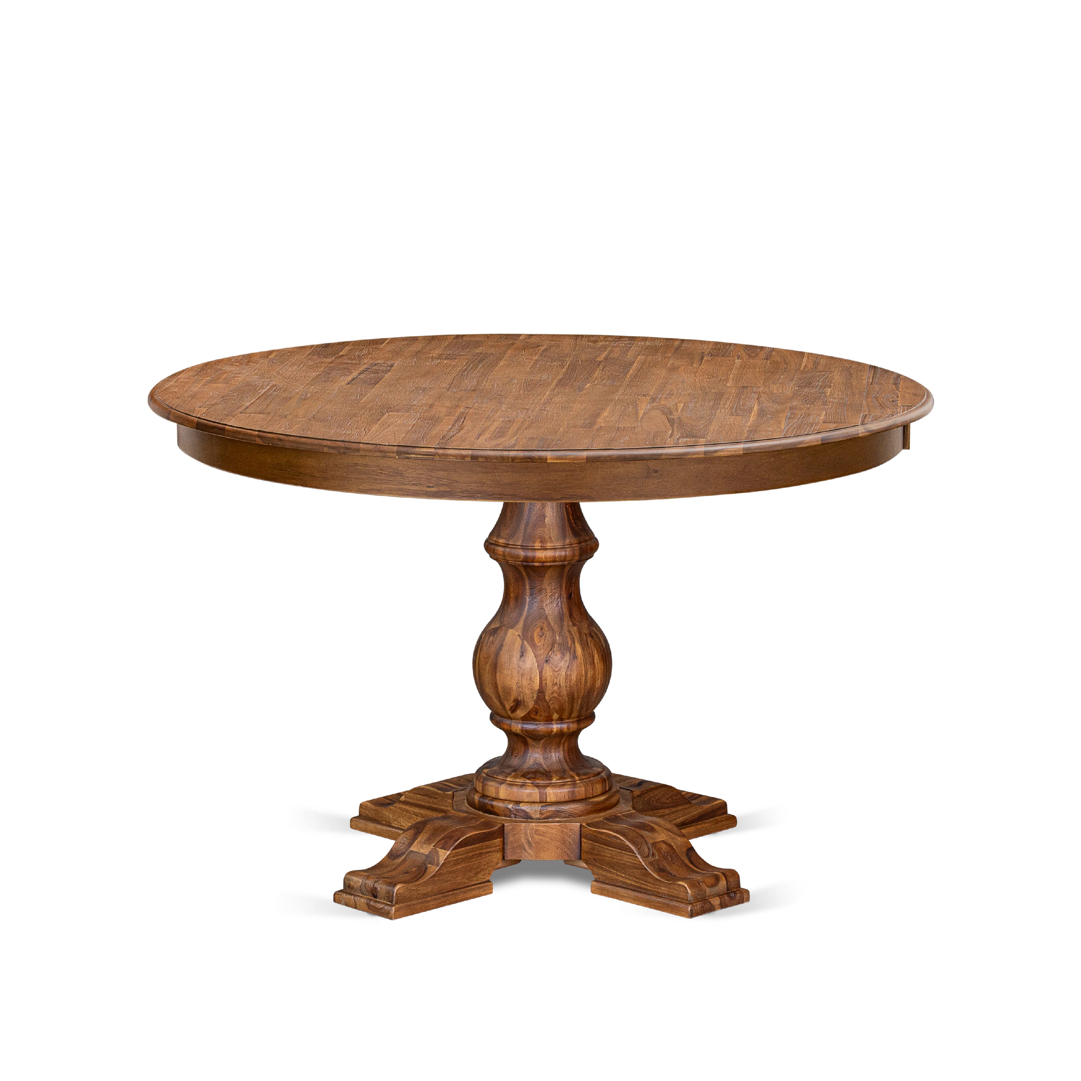 Luxe by East West Furniture F5DA5-40N-29 5-Piece Dining Table Set with Faux Leather 4 Navy Blue Chairs, Button-Tufted Backs, and a 48"Round Table in Antique Walnut Finish.
