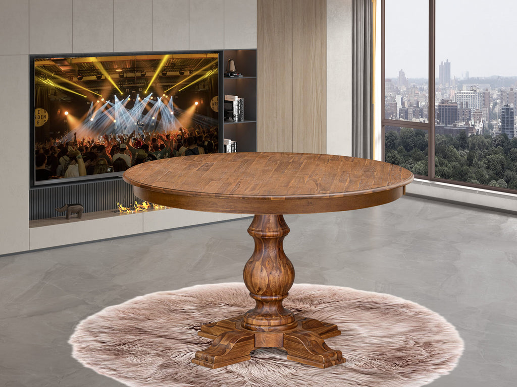 Luxe by East West Furniture FE5-0N-TP - Kitchen Table with Acacia Wood Round Tabletop – Antique Walnut Finish