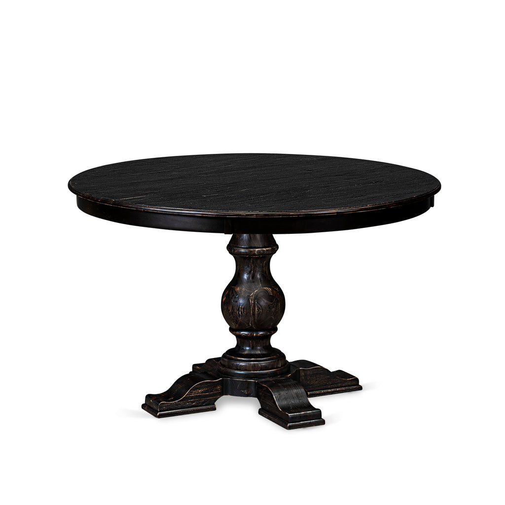 Luxe by East West Furniture F5DA5-411-26 5 Piece Dining Table Set Contains a 48" Round Table with Pedestal and 4 Burgandy Faux Leather Upholstered Chairs, Sand Blasted Black