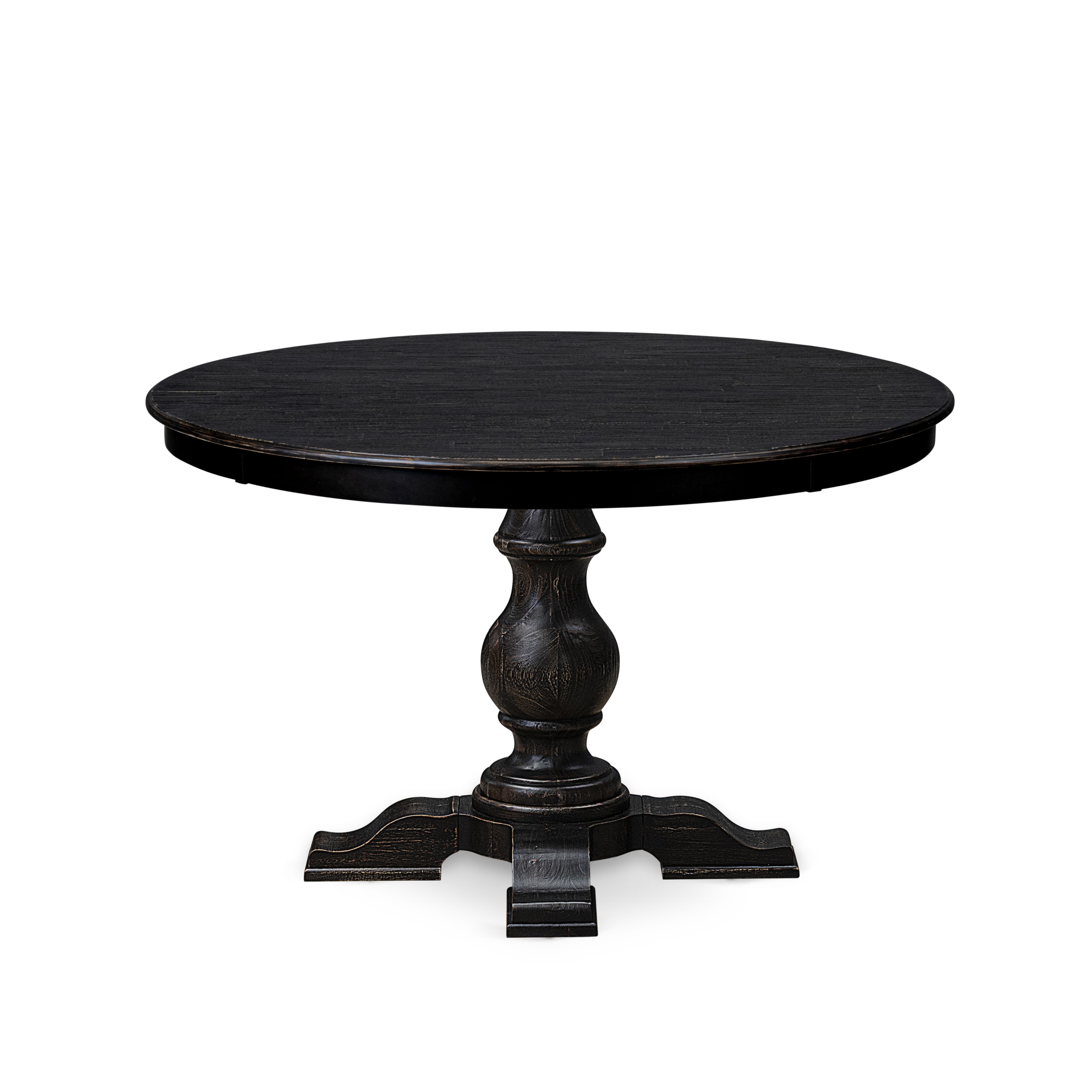 Luxe by East West Furniture F5DA5-411-23 5 Piece Dining Set for 4 Contains a 48" Round Table with Pedestal and 4 Beige Red Faux Leather Upholstered Chairs, Sand Blasted Black