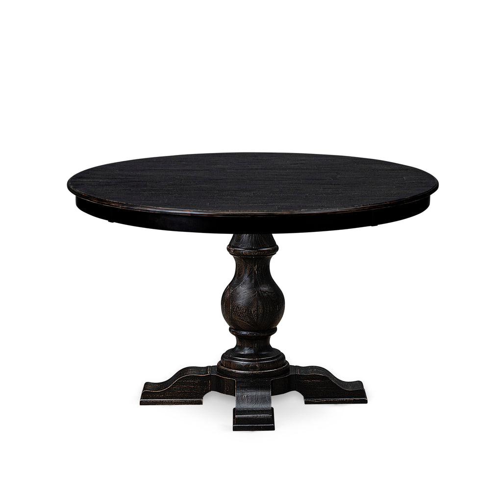 Luxe by East West Furniture F5DA7-411-24 7 Piece Kitchen Table Set Contains a 48" Round Table with Pedestal and 6 Black Linen Fabric Upholstered Chairs, Sand Blasted Black