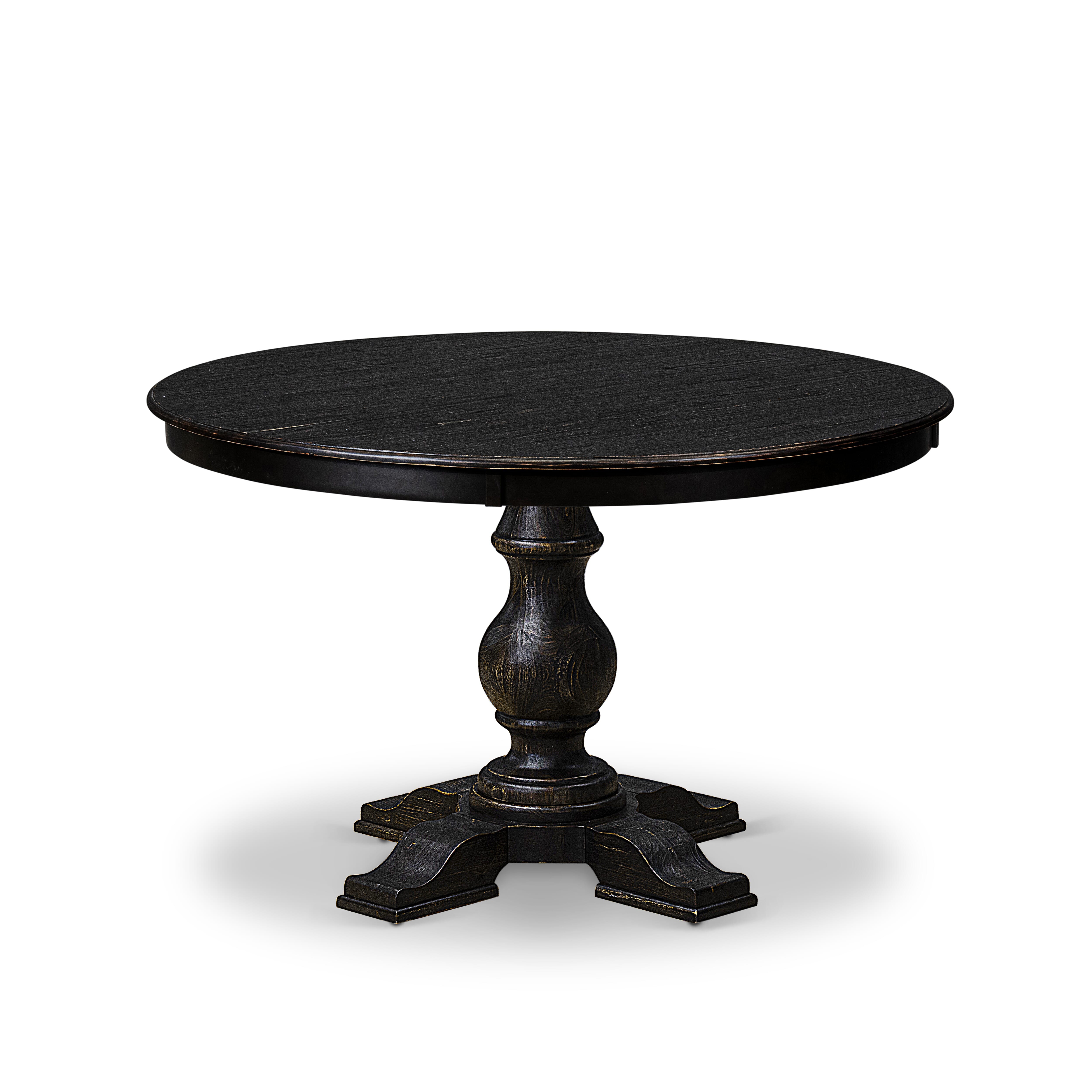 Luxe by East West Furniture F5DA7-411-23 7 Piece Dining Set Includes a 48" Round Kitchen Table with Pedestal and 6 Beige Red Faux Leather Parson Chairs, Sand Blasted Black