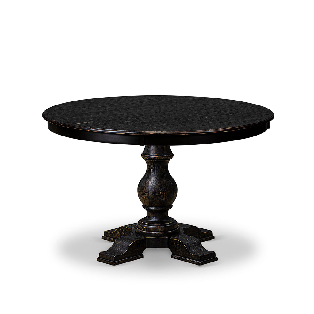 Luxe by East West Furniture F5DA7-411-23 7 Piece Dining Set Includes a 48" Round Kitchen Table with Pedestal and 6 Beige Red Faux Leather Parson Chairs, Sand Blasted Black