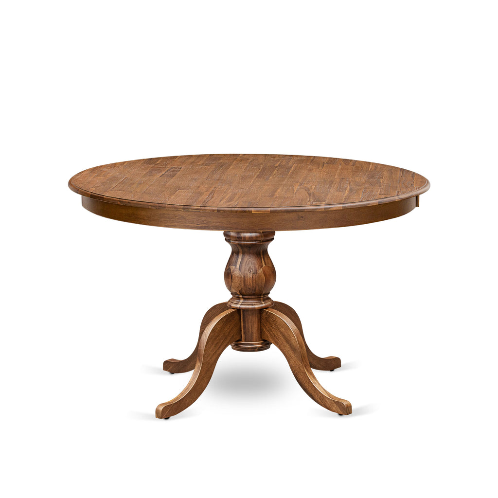 Luxe by East West Furniture F6DA5-40N-32 5-Piece Dining Table Set with Linen Fabric 4 Light Beige Dining chairs, Button-Tufted Backs, and a 48"Round Table in Antique Walnut Finish.