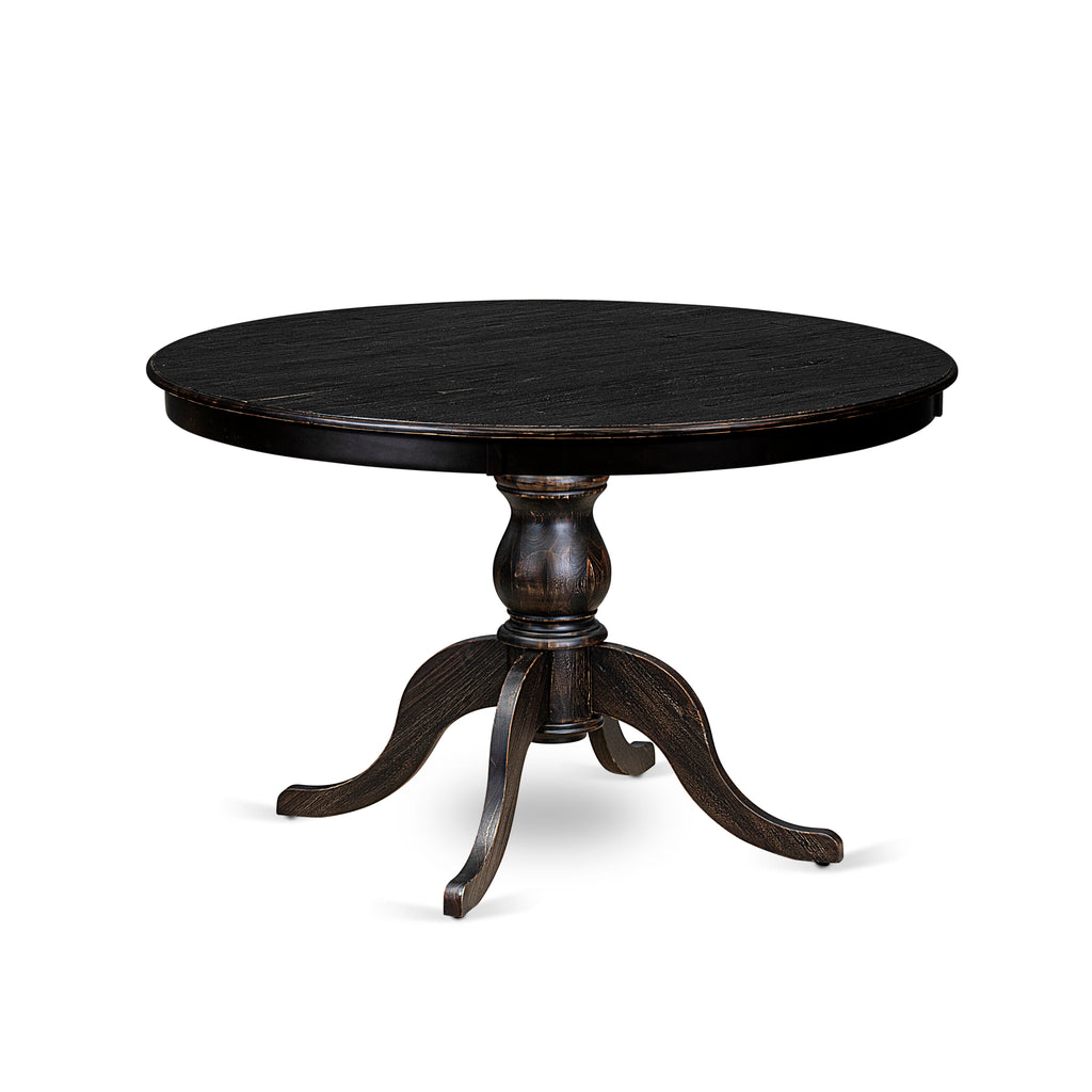 Luxe by East West Furniture F6DA7-411-27 7 Piece Dining Table Set Contains a 48" Round Table with Pedestal and 6 Light Gray Faux Leather Upholstered Chairs, Sand Blasted Black