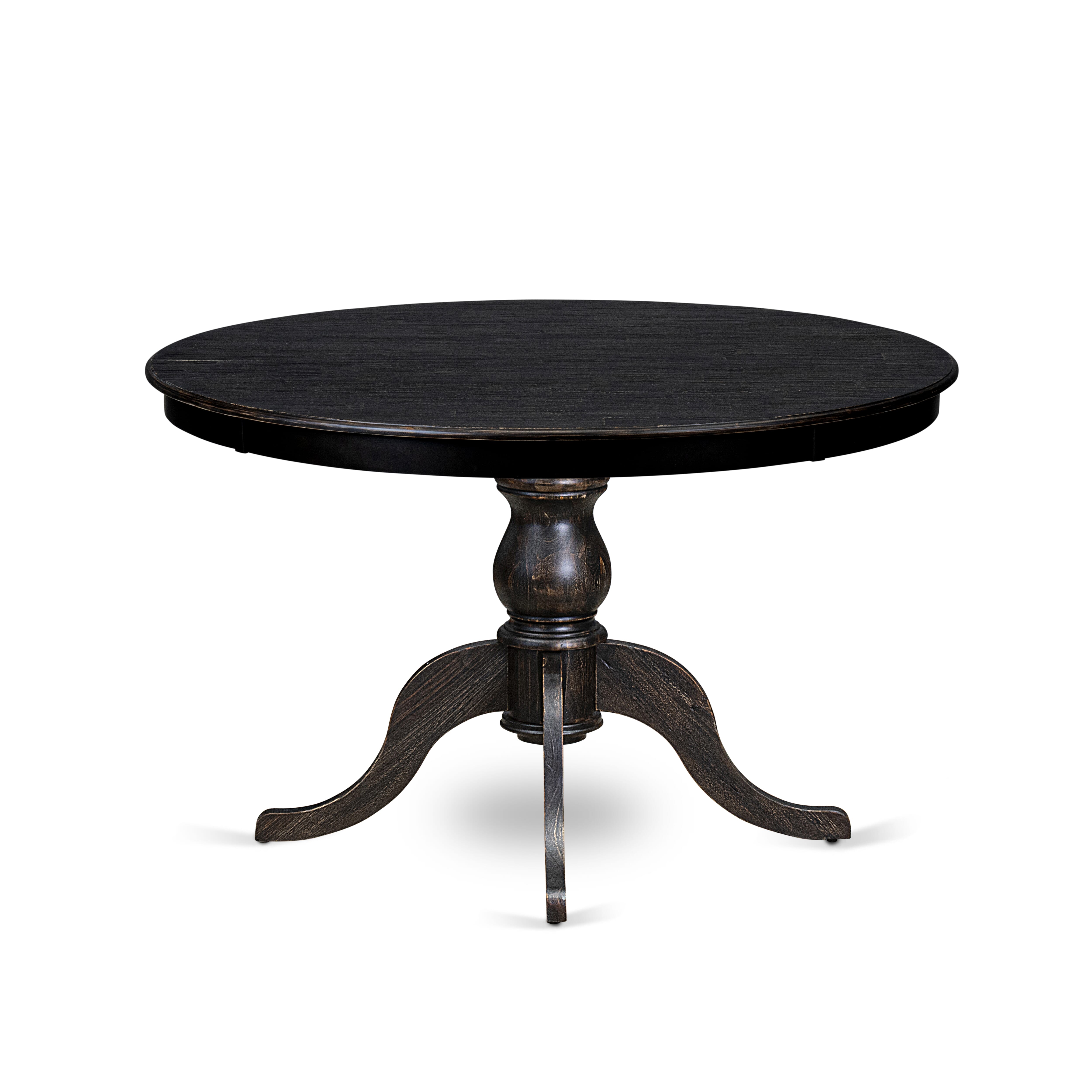 Luxe by East West Furniture F6DA5-411-27 5 Piece Dining Table Set Consists of a 48" Round Table with Pedestal and 4 Light Gray Faux Leather Parson Chairs, Sand Blasted Black