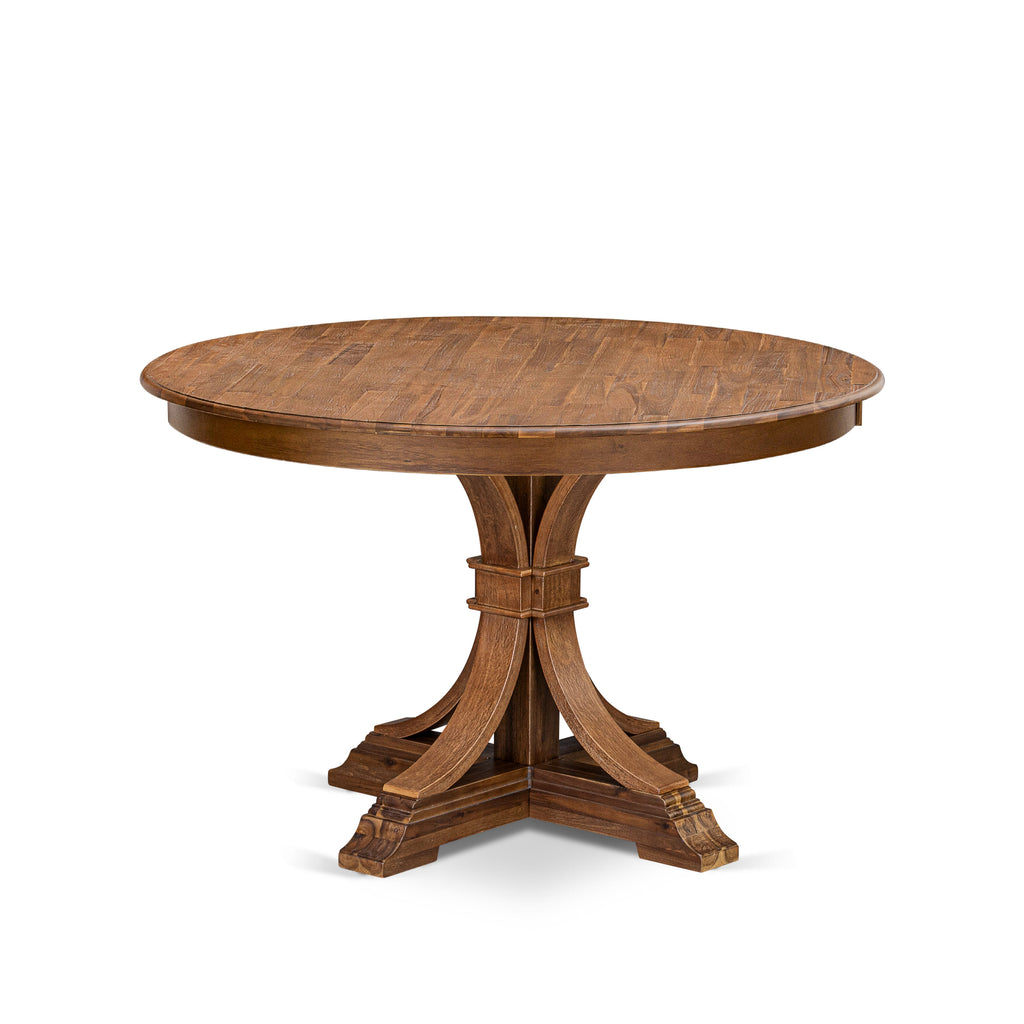 Luxe by East West Furniture F7VE7-40N-04 7 Piece Dinette Set Consists of a 48" Round Dining Table with Pedestal and 6 Light Tan Linen Fabric Parson Chairs, Antique Walnut