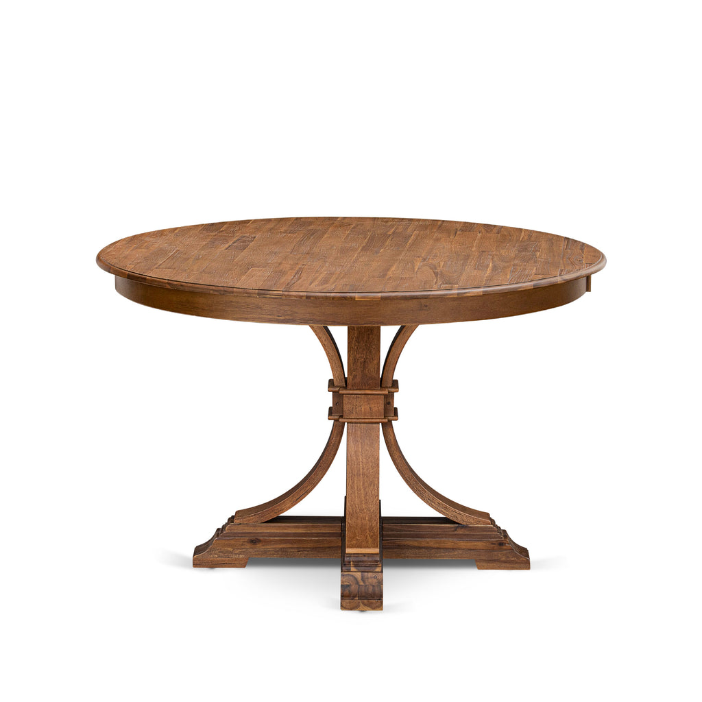 Luxe by East West Furniture F7VE7-40N-04 7 Piece Dinette Set Consists of a 48" Round Dining Table with Pedestal and 6 Light Tan Linen Fabric Parson Chairs, Antique Walnut