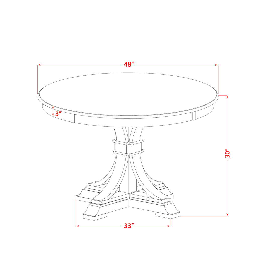 Luxe by East West Furniture F7VE5-40N-04 5 Piece Dining Set for 4 Includes a 48" Round Table with Pedestal and 4 Light Tan Linen Fabric Padded Chairs, Antique Walnut
