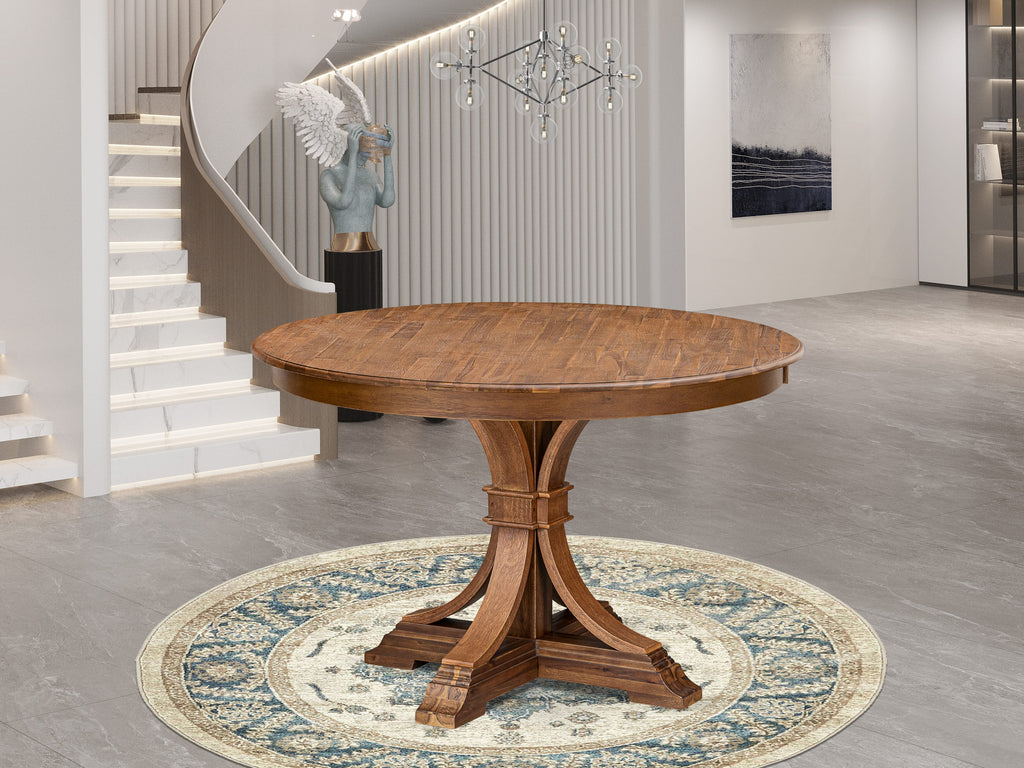 Luxe by East West Furniture F7VE7-40N-04 7 Piece Dinette Set Consists of a 48" Round Dining Table with Pedestal and 6 Light Tan Linen Fabric Parson Chairs, Antique Walnut
