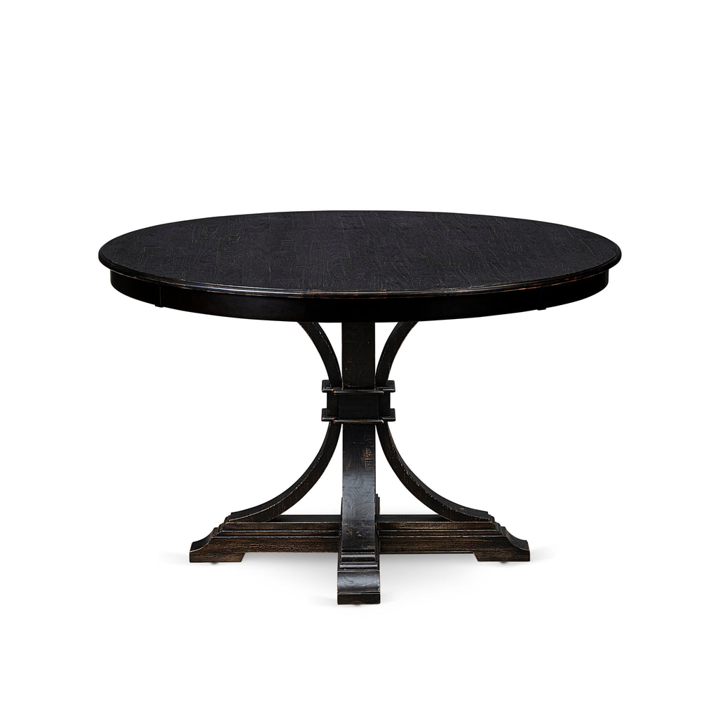 Luxe by East West Furniture F7DA5-411-13 5-piece Modern Dining Set with Faux Leather 4 Platinum Gray dining room chairs, Button-Tufted Backs, and a 48"Round Table in Sand Blasted Black Finish.