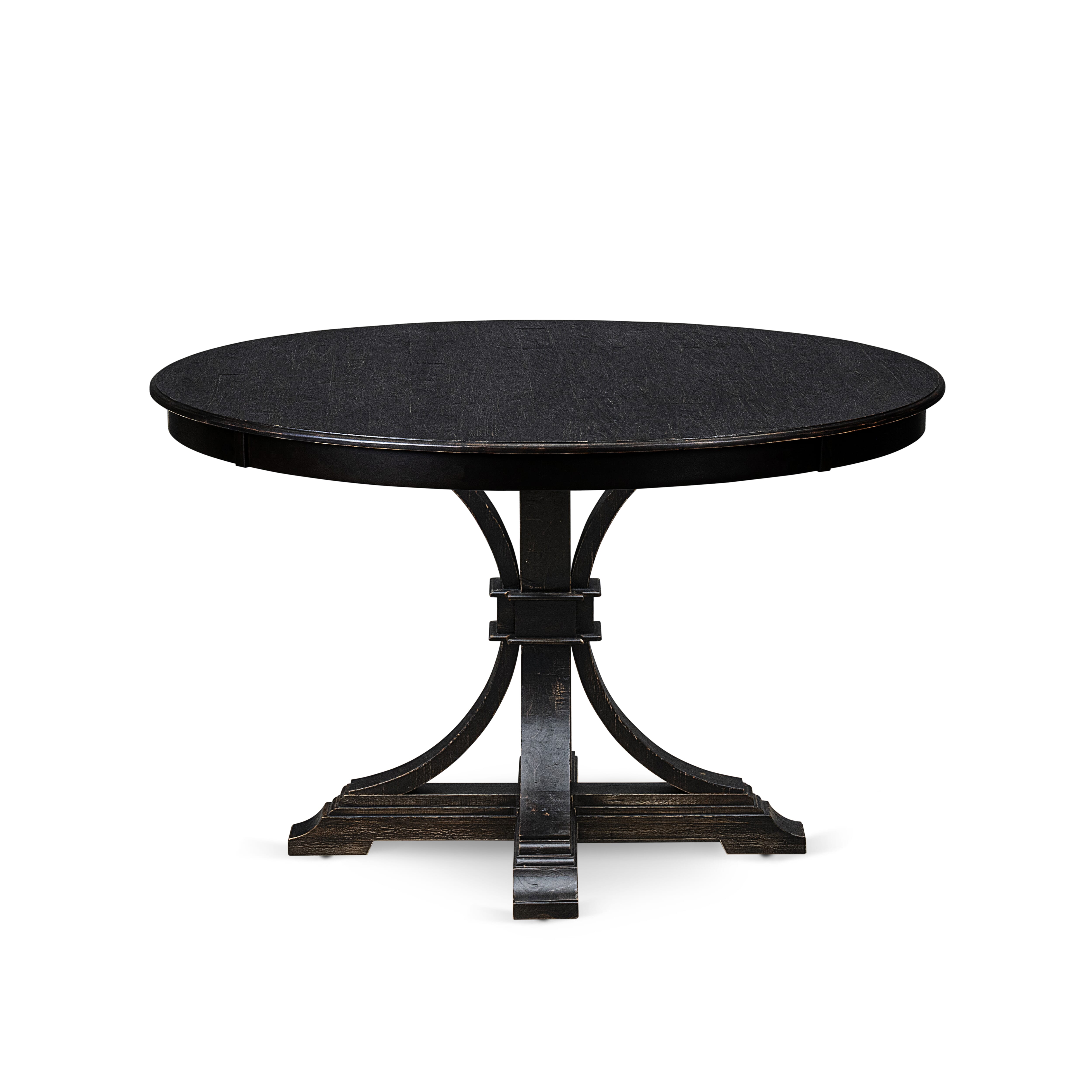Luxe by East West Furniture F7DA7-411-23 7 Piece Dining Set Consists of a 48" Round Table with Pedestal and 6 Beige Red Faux Leather Upholstered Chairs, Sand Blasted Black