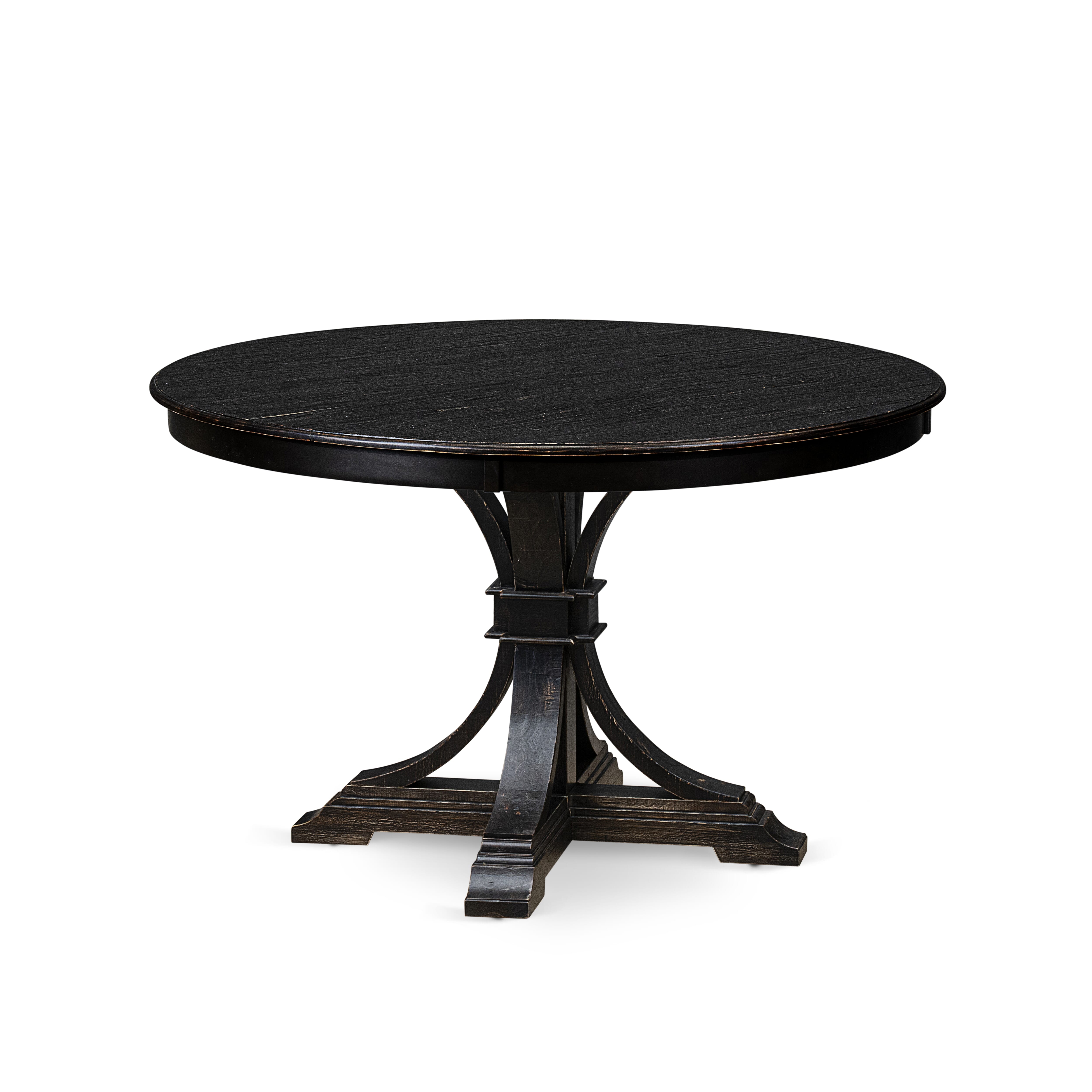 Luxe by East West Furniture F7DA7-411-23 7 Piece Dining Set Consists of a 48" Round Table with Pedestal and 6 Beige Red Faux Leather Upholstered Chairs, Sand Blasted Black