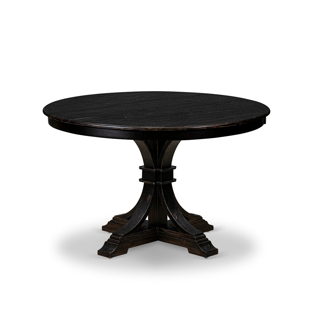 Luxe by East West Furniture F7DA5-411-22 5 Piece Dining Set Contains a 48" Round Table with Pedestal and 4 Willow Green Faux Leather Upholstered Chairs, Sand Blasted Black