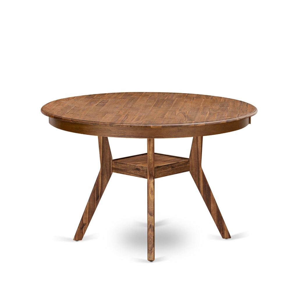 Luxe by East West Furniture FE8-0N-TP Dinner Table with Acacia Wood Round Tabletop and Elegant Pedestal Base - Antique Walnut Finish