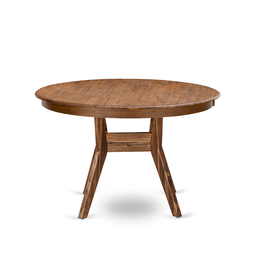 Luxe by East West Furniture FE8-0N-TP Dinner Table with Acacia Wood Round Tabletop and Elegant Pedestal Base - Antique Walnut Finish