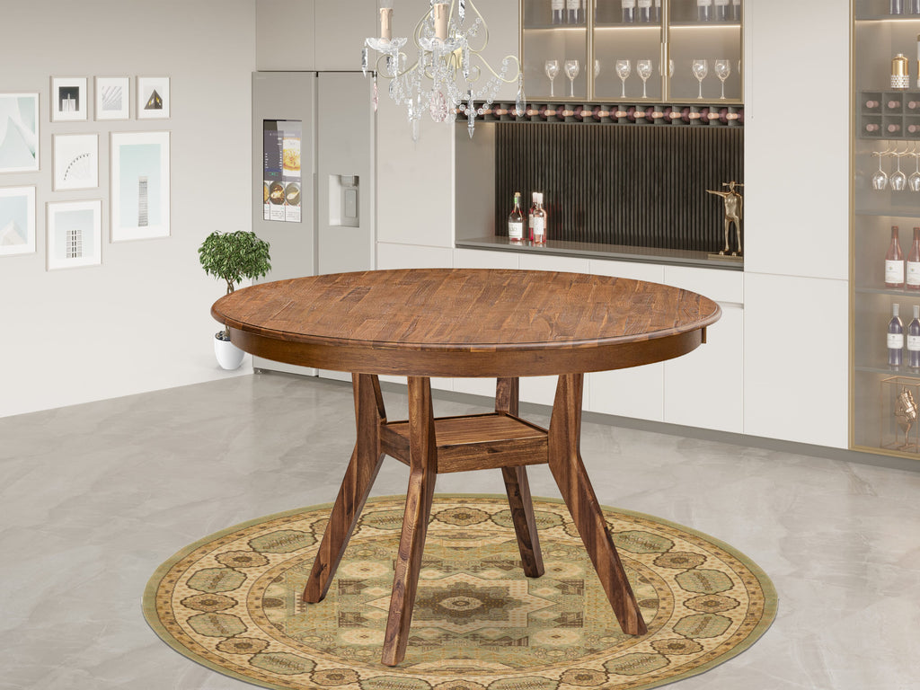 Luxe by East West Furniture FE8-0N-TP Dinner Table with Acacia Wood Round Tabletop and Elegant Pedestal Base - Antique Walnut Finish