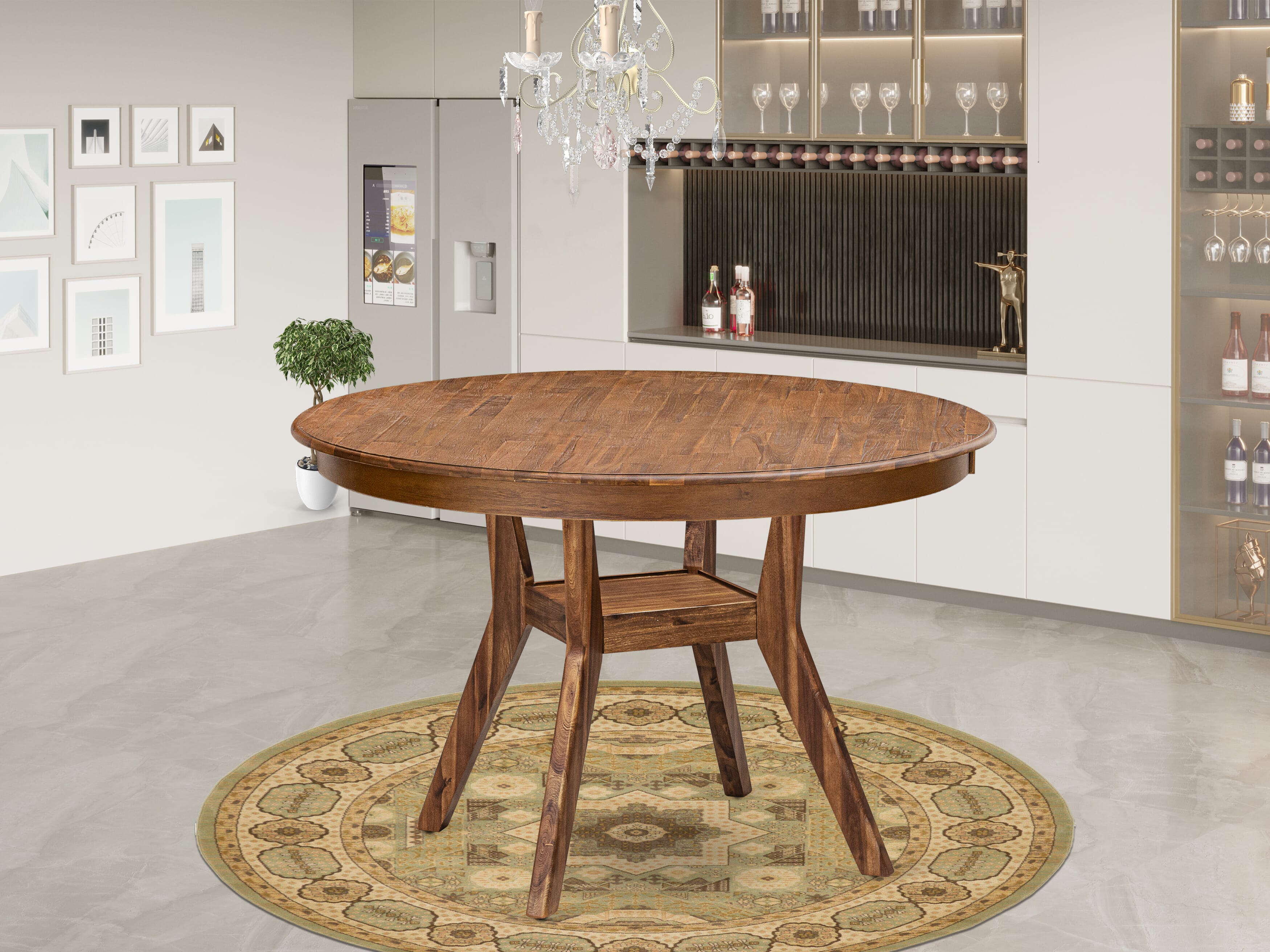 Luxe by East West Furniture - F8LA7-40N-05 - 7-Piece Modern Dining Set Consist of A Modern Table and 6 Grey Linen Fabric Modern Dining Chair with High Back, Antique Walnut