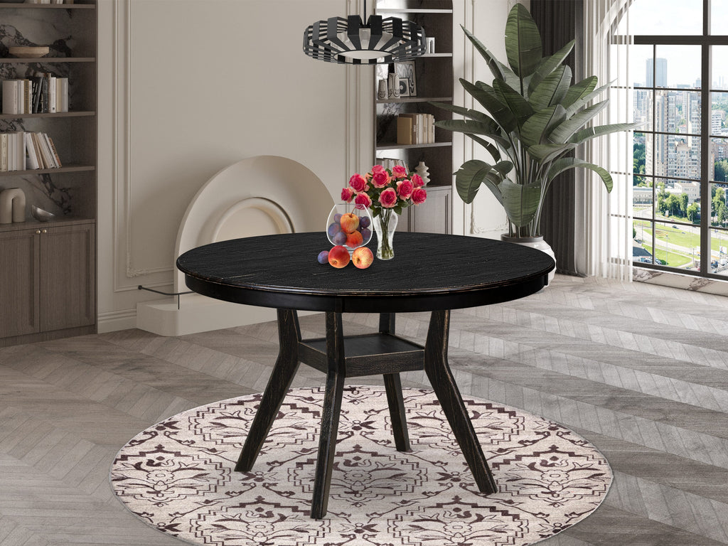 Luxe by East West Furniture F8DA5-411-13 5-piece Mid Century Kitchen Set with Faux Leather 4 Platinum Gray kitchen chairs, Button-Tufted Backs, and a 48"Round Table in Sand Blasted Black Finish.