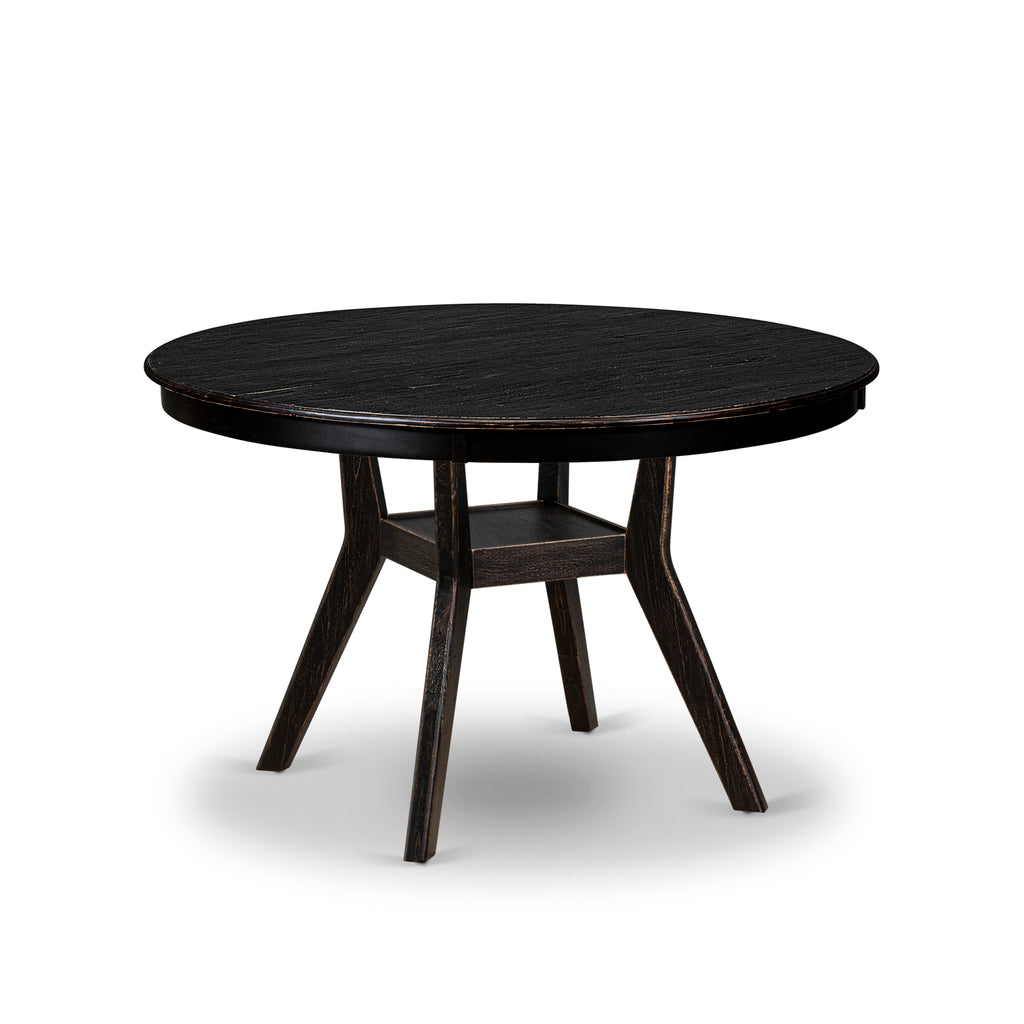 Luxe by East West Furniture F8DA7-411-32 7-piece Dining Set consists of a wood table and 6 Light Beige Linen Fabric Kitchen chair with Button Tufted Back - Sand Blasted Black