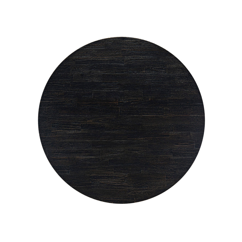 Luxe by East West Furniture F8DA7-411-29 7 Piece Dining Table Set Contains a 48" Round Table with Pedestal and 6 Navy Blue Faux Leather Upholstered Chairs, Sand Blasted Black