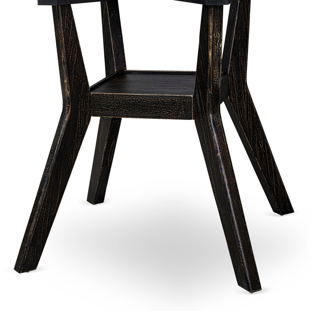 Luxe by East West Furniture F8DA5-411-13 5-piece Mid Century Kitchen Set with Faux Leather 4 Platinum Gray kitchen chairs, Button-Tufted Backs, and a 48"Round Table in Sand Blasted Black Finish.
