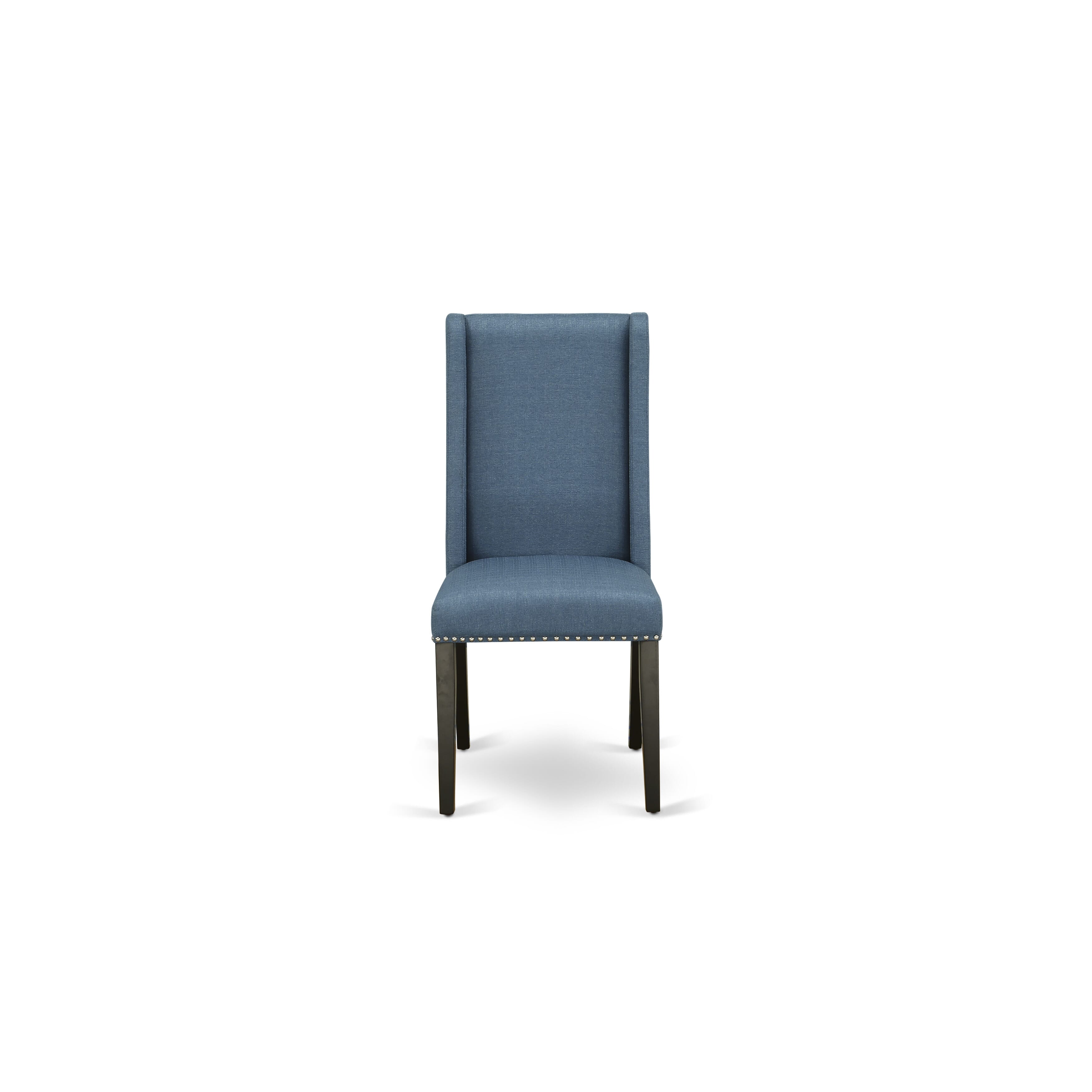 Luxe by East West Furniture NKFL5-SBB-21 - 5-piece dining set consists of a wooden table and 4 Mineral Blue Linen Fabric kitchen chairs with Padded Chair Back - Sand Blasting Black Finish.