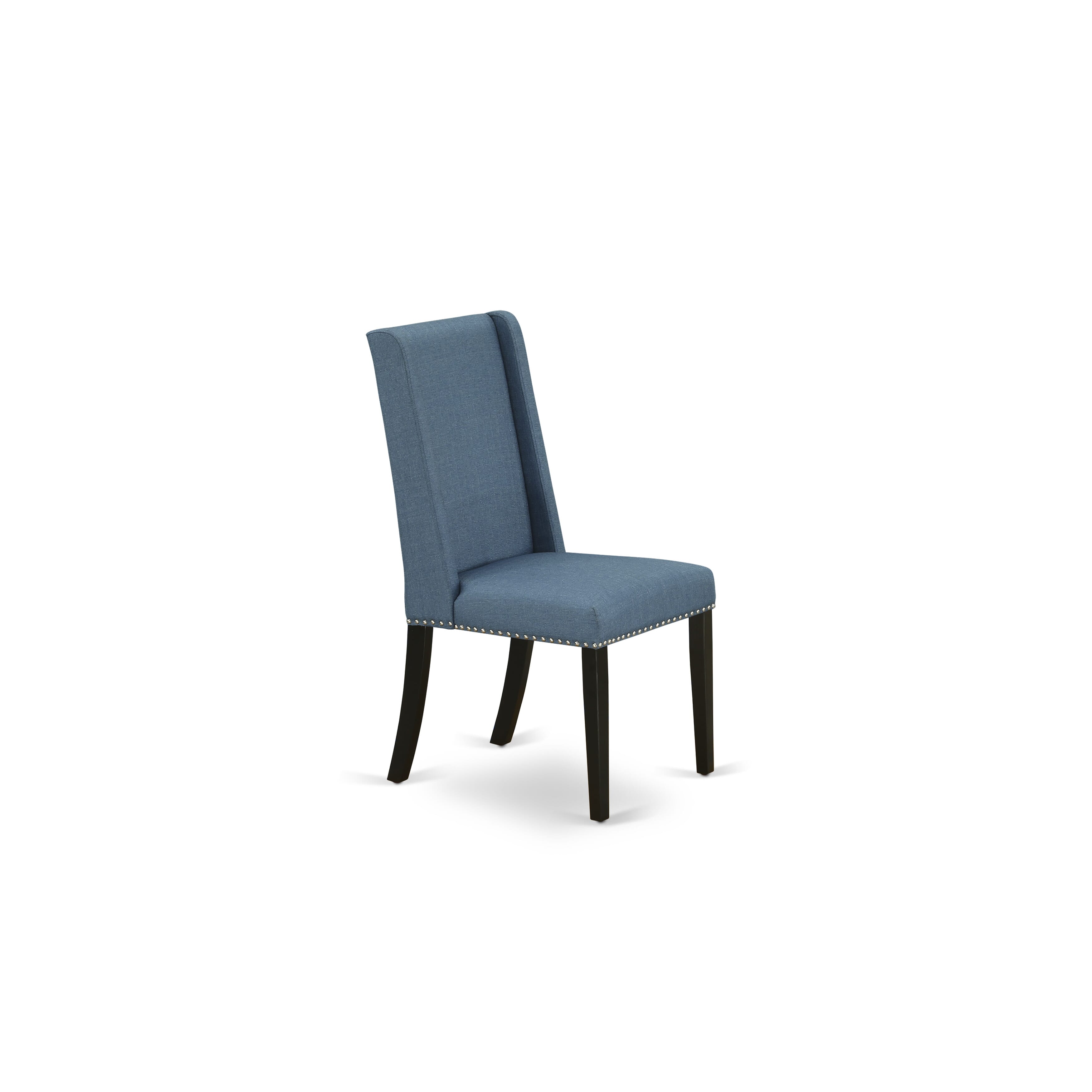 V627FL121-7 7-Piece Kitchen Table Set with Dining Room Table - 6 Linen Fabric dining room chairs (Wire Brushed Black Finish)