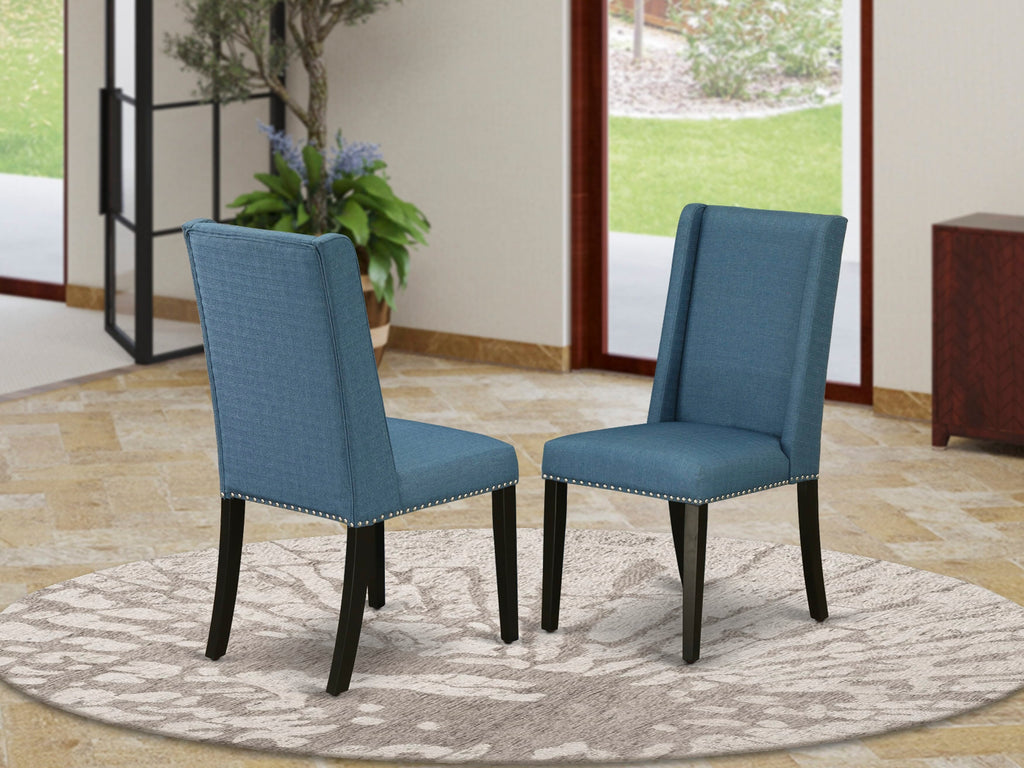 East West Furniture X677FL121-6 6-Piece Dining Room Table Set with Kitchen Table and Dining Bench - 4 Linen Fabric Dining Chairs (Wire Brushed Black Finish)